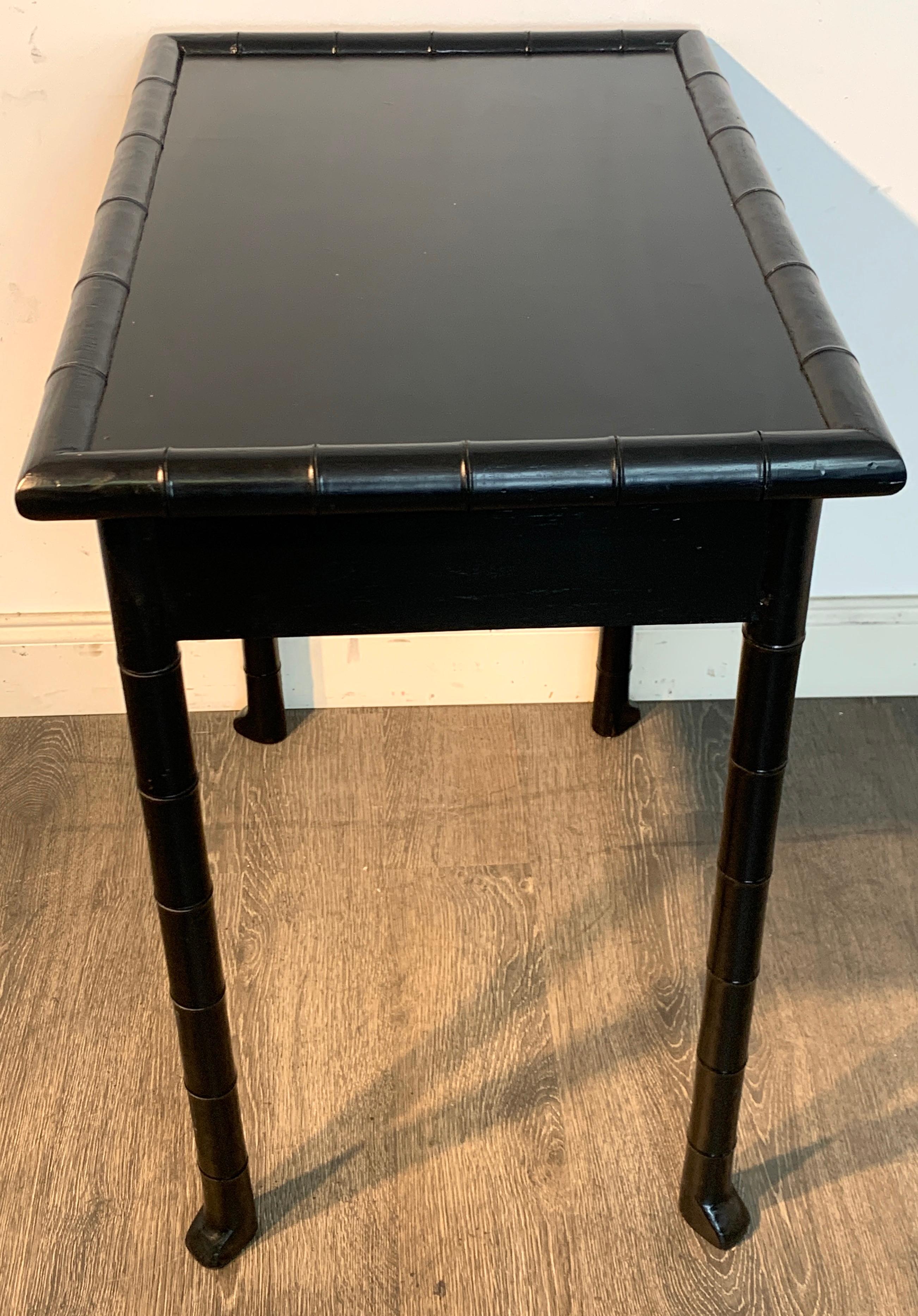 North American Robsjohn- Gibbings Style Black Lacquered Faux Bamboo Table
