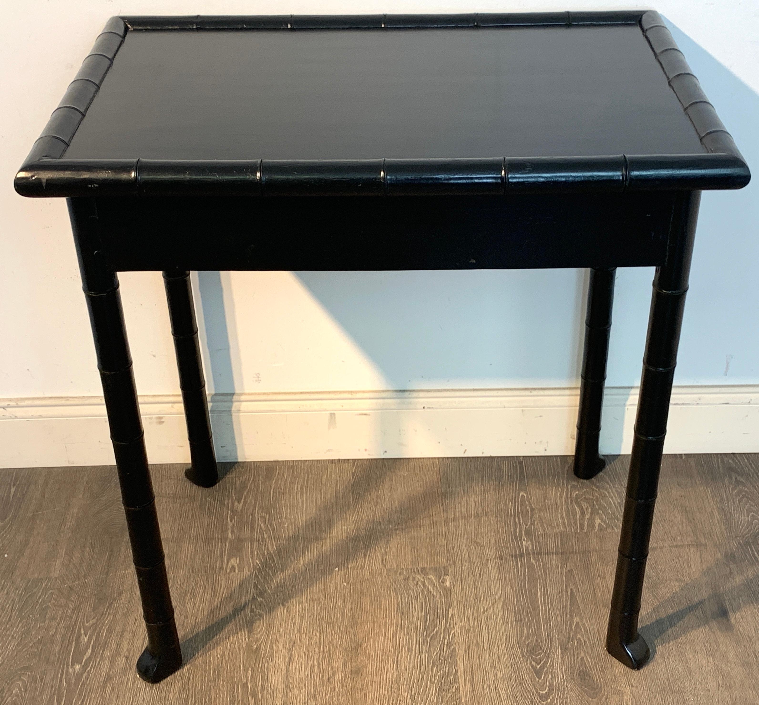 Robsjohn- Gibbings Style Black Lacquered Faux Bamboo Table In Good Condition In West Palm Beach, FL