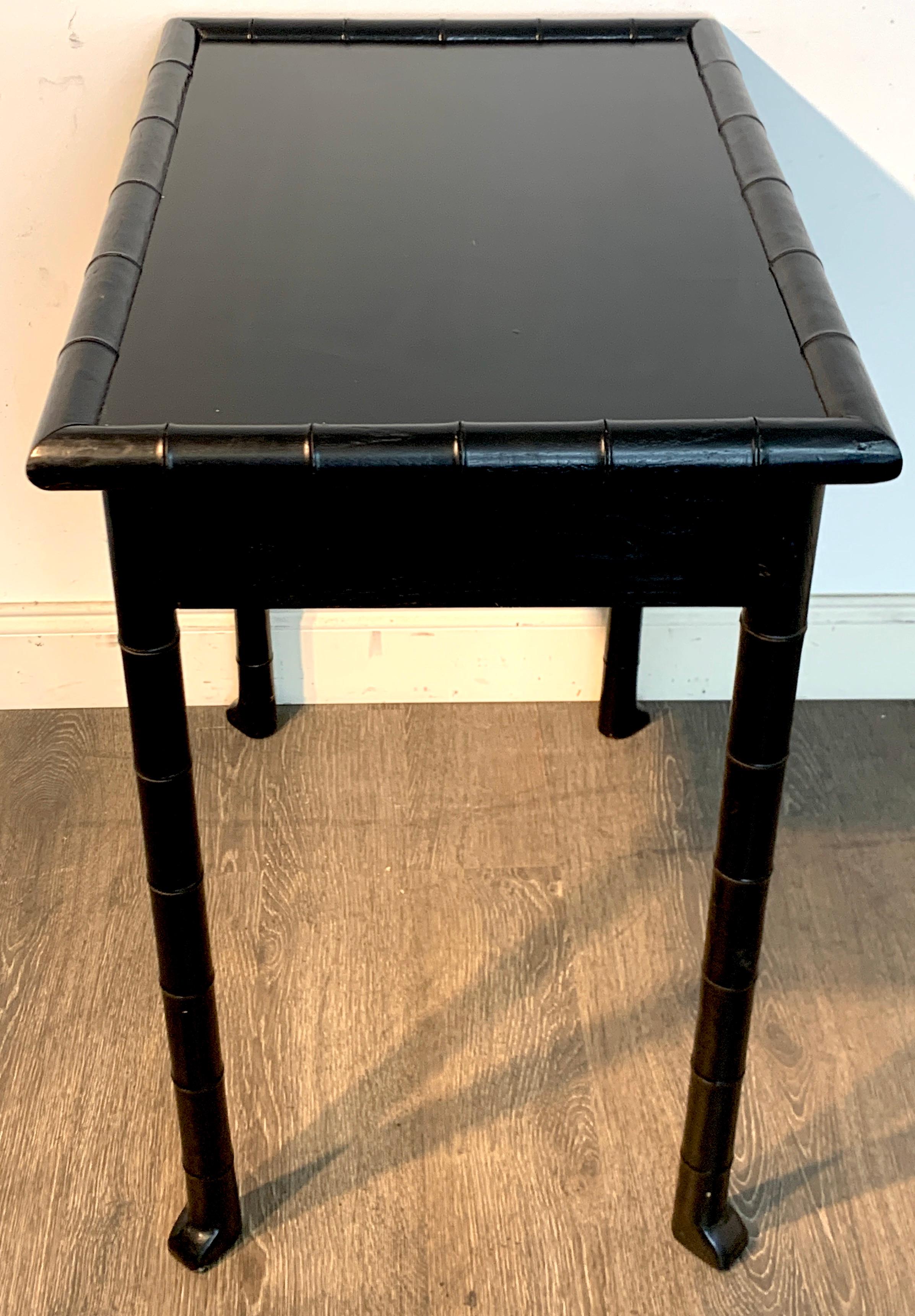 Wood Robsjohn- Gibbings Style Black Lacquered Faux Bamboo Table