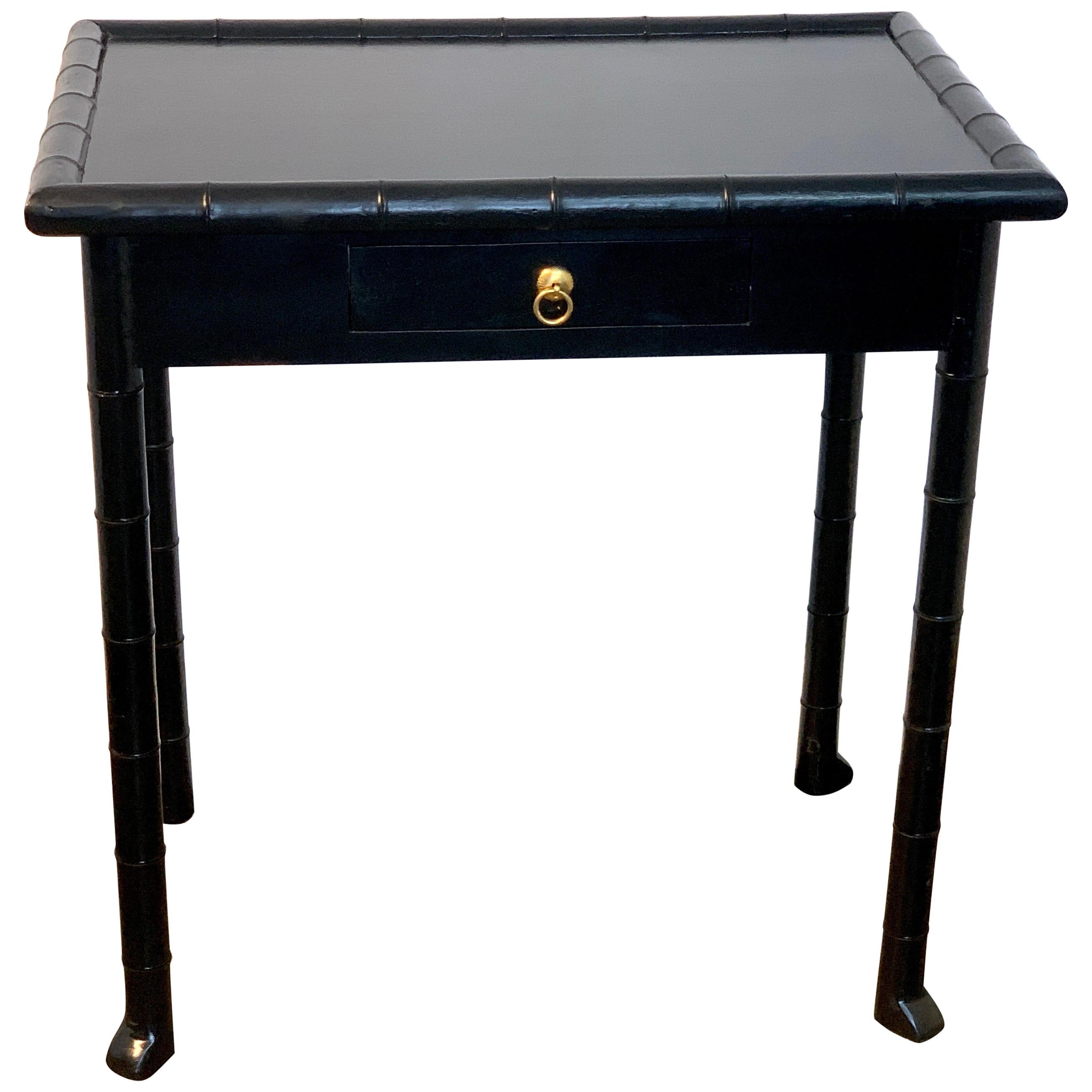 Robsjohn- Gibbings Style Black Lacquered Faux Bamboo Table