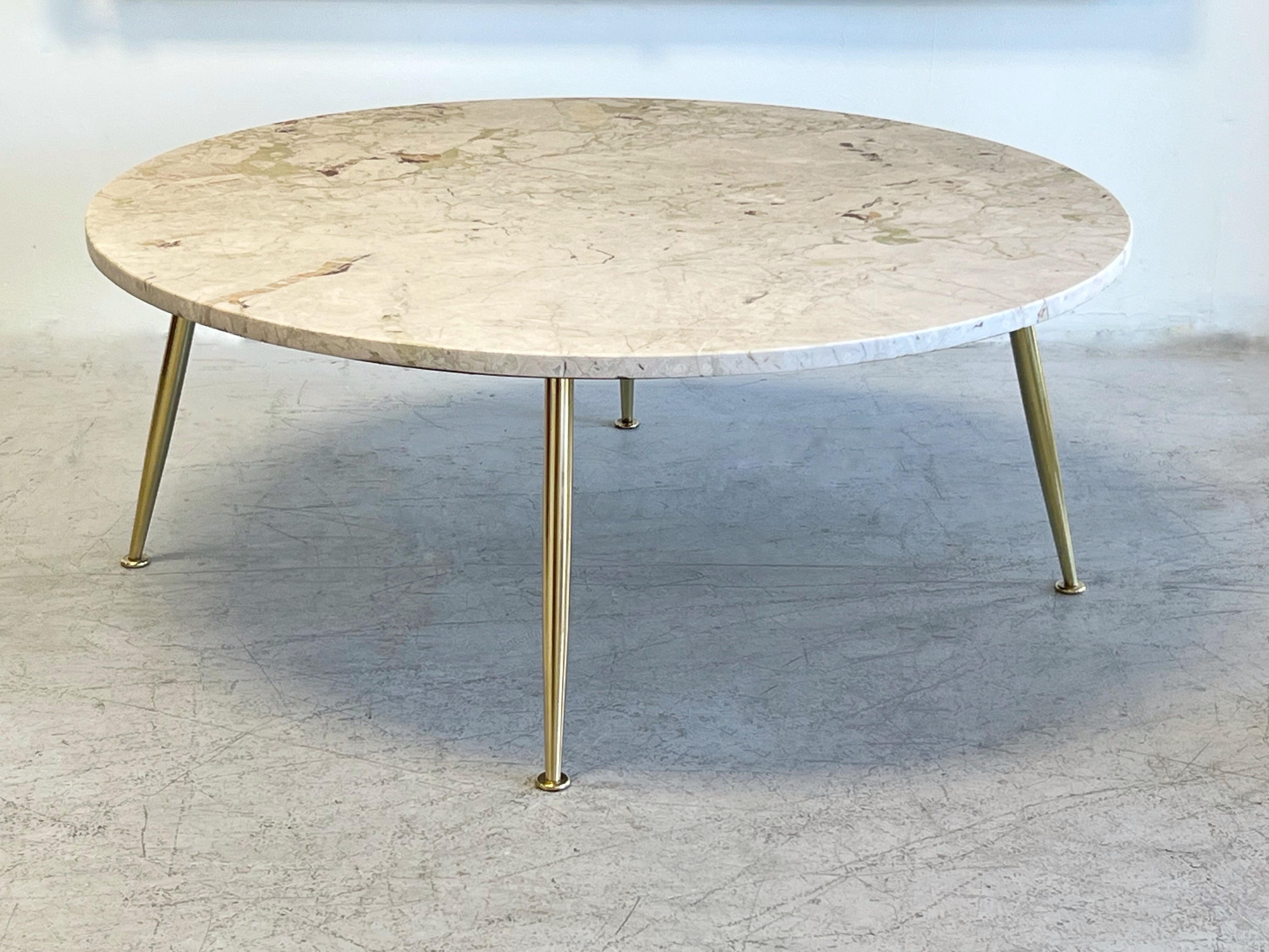 American Robsjohn Gibbings Style Marble and Brass Coffee Table