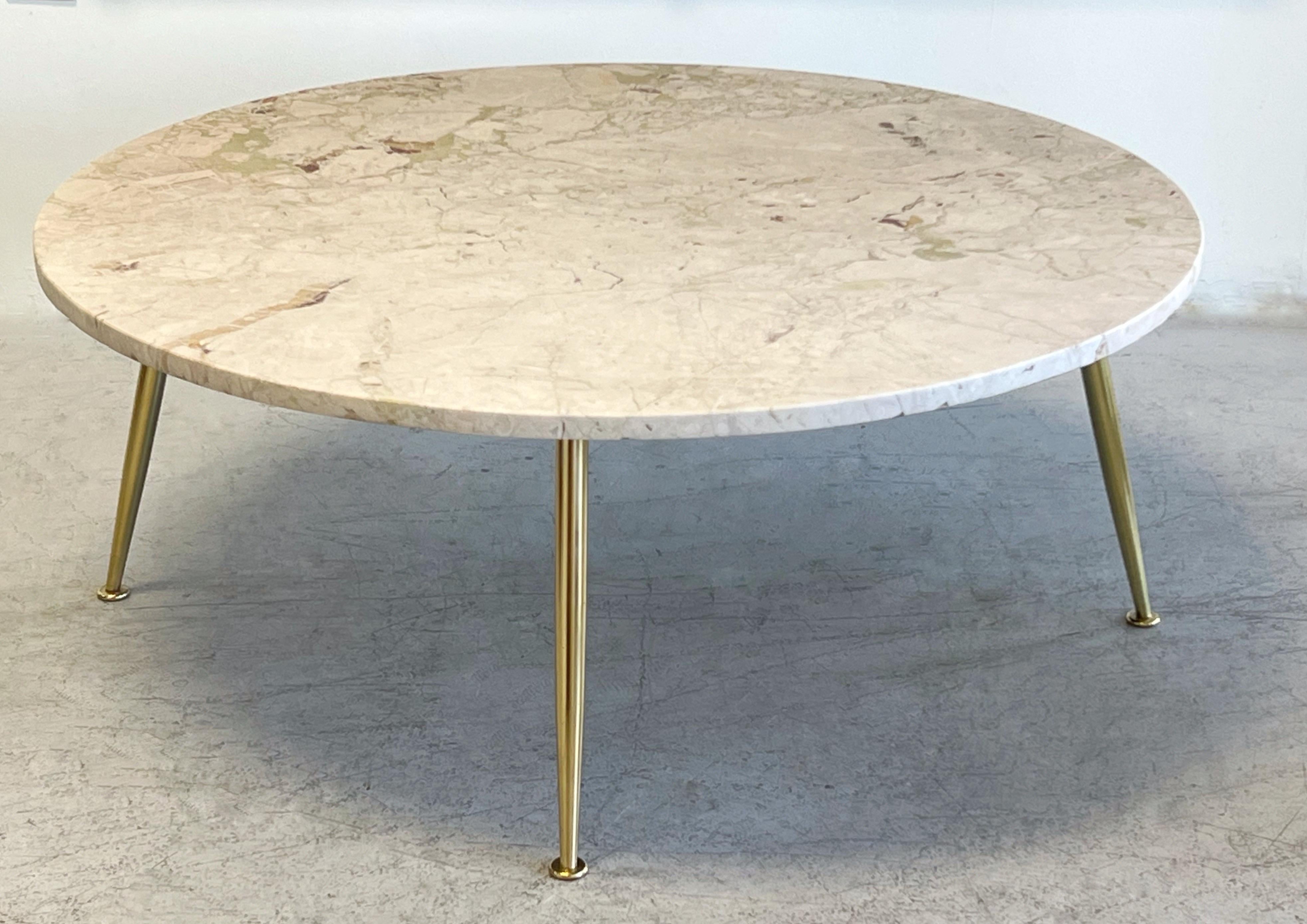 Robsjohn Gibbings Style Marble and Brass Coffee Table 1