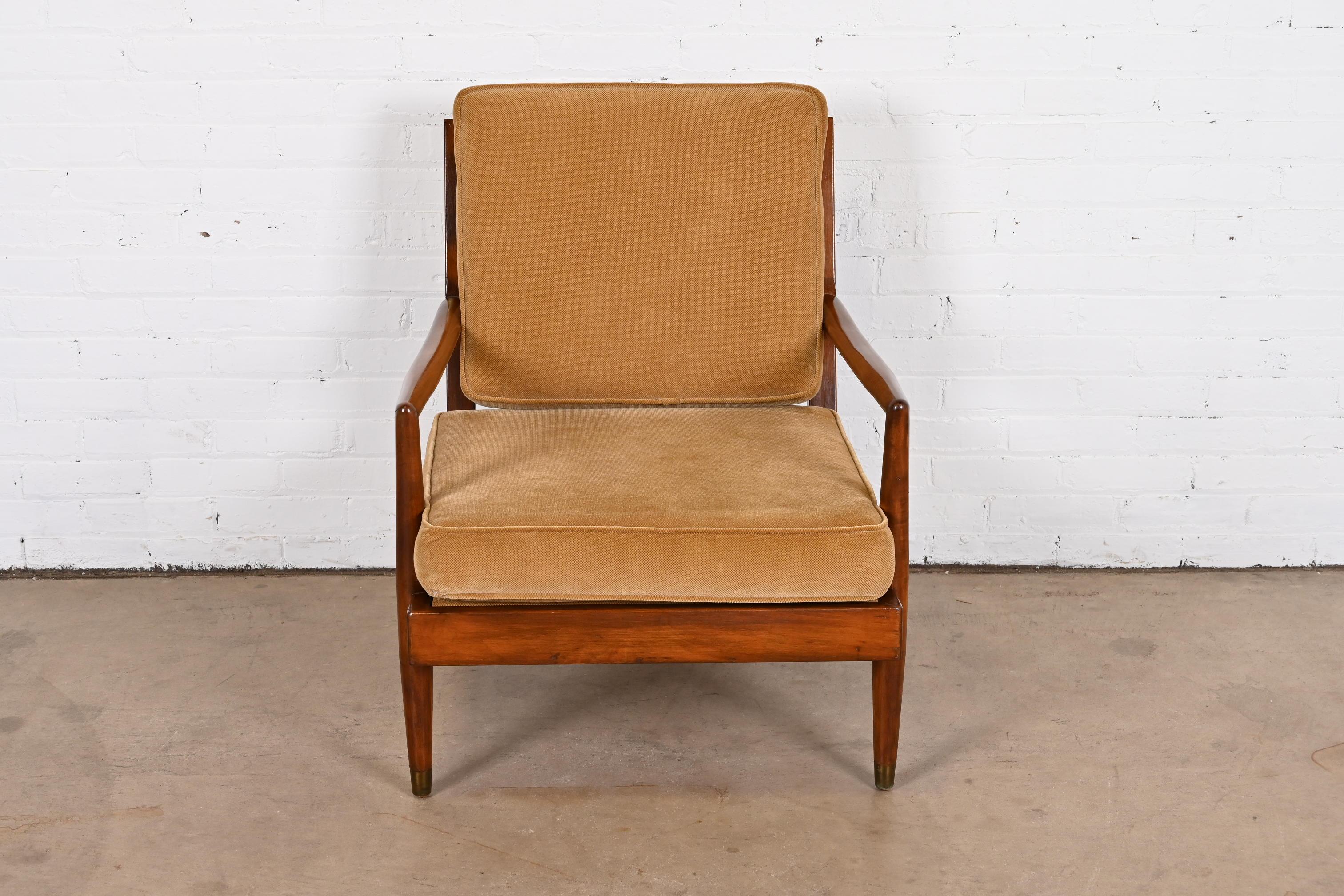 American Robsjohn-Gibbings Style Mid-Century Modern Sculpted Walnut Lounge Chair For Sale