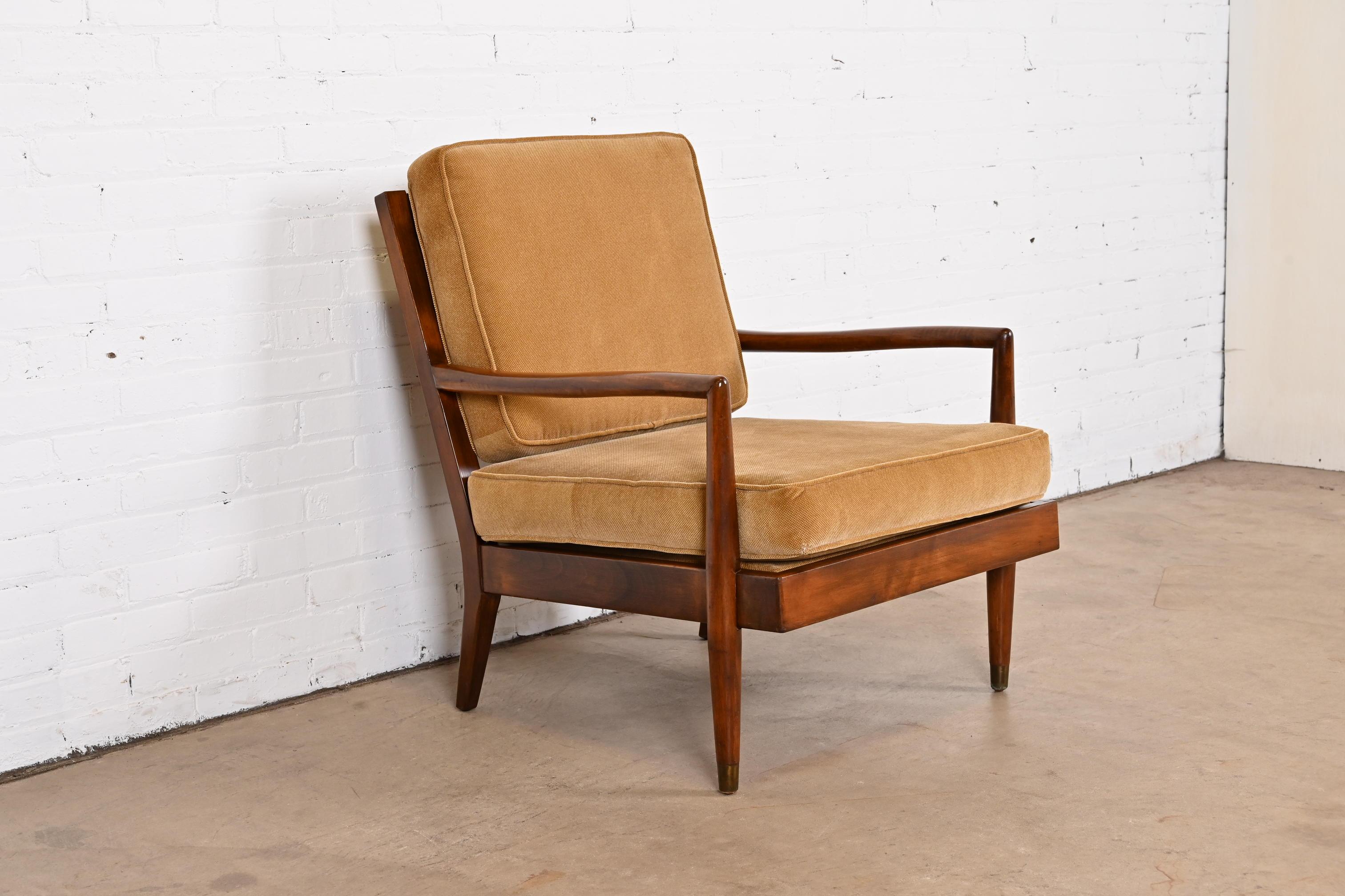 Upholstery Robsjohn-Gibbings Style Mid-Century Modern Sculpted Walnut Lounge Chair For Sale