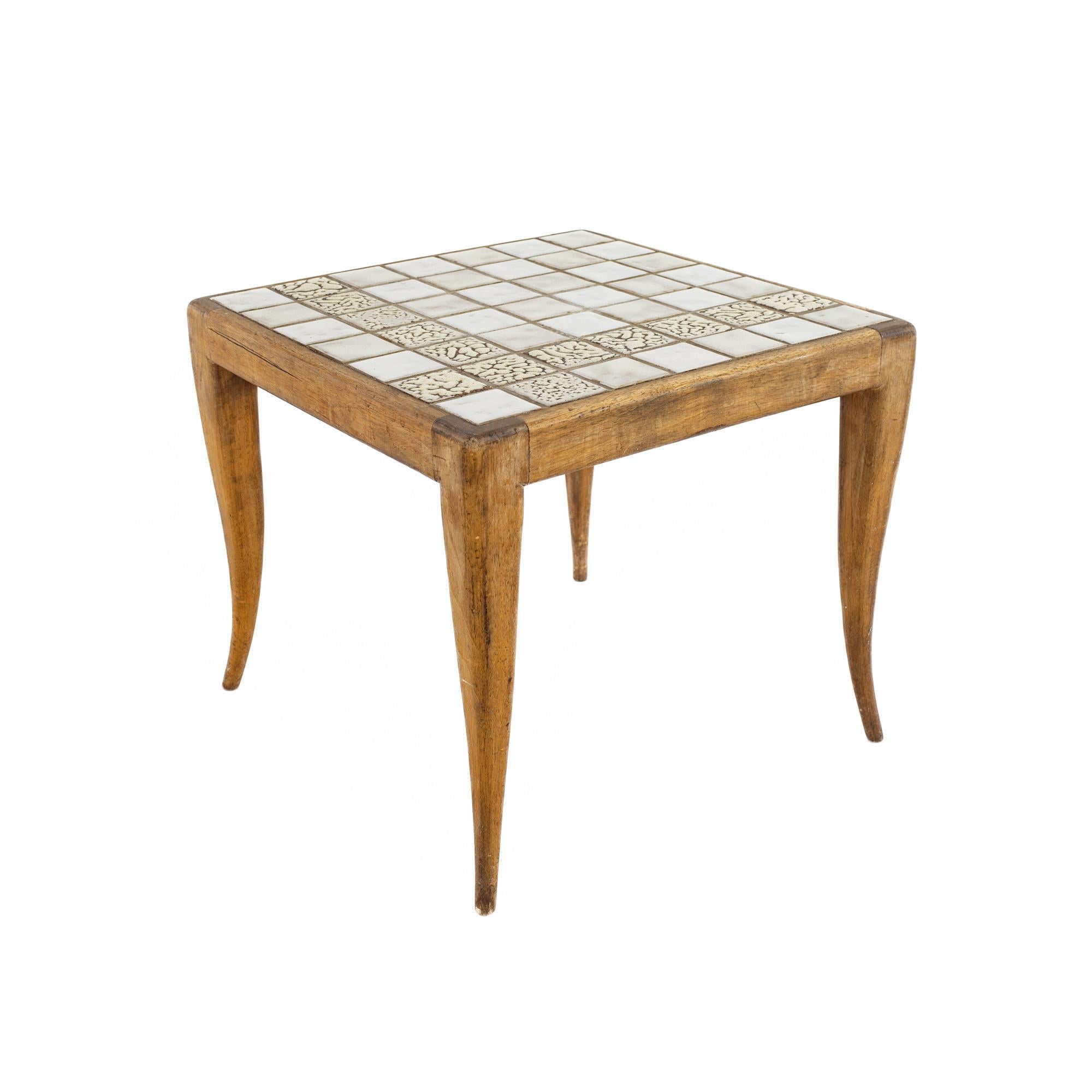 Mid-Century Modern Robsjohn Gibbings Style Mid Century Tile Top Side Table For Sale