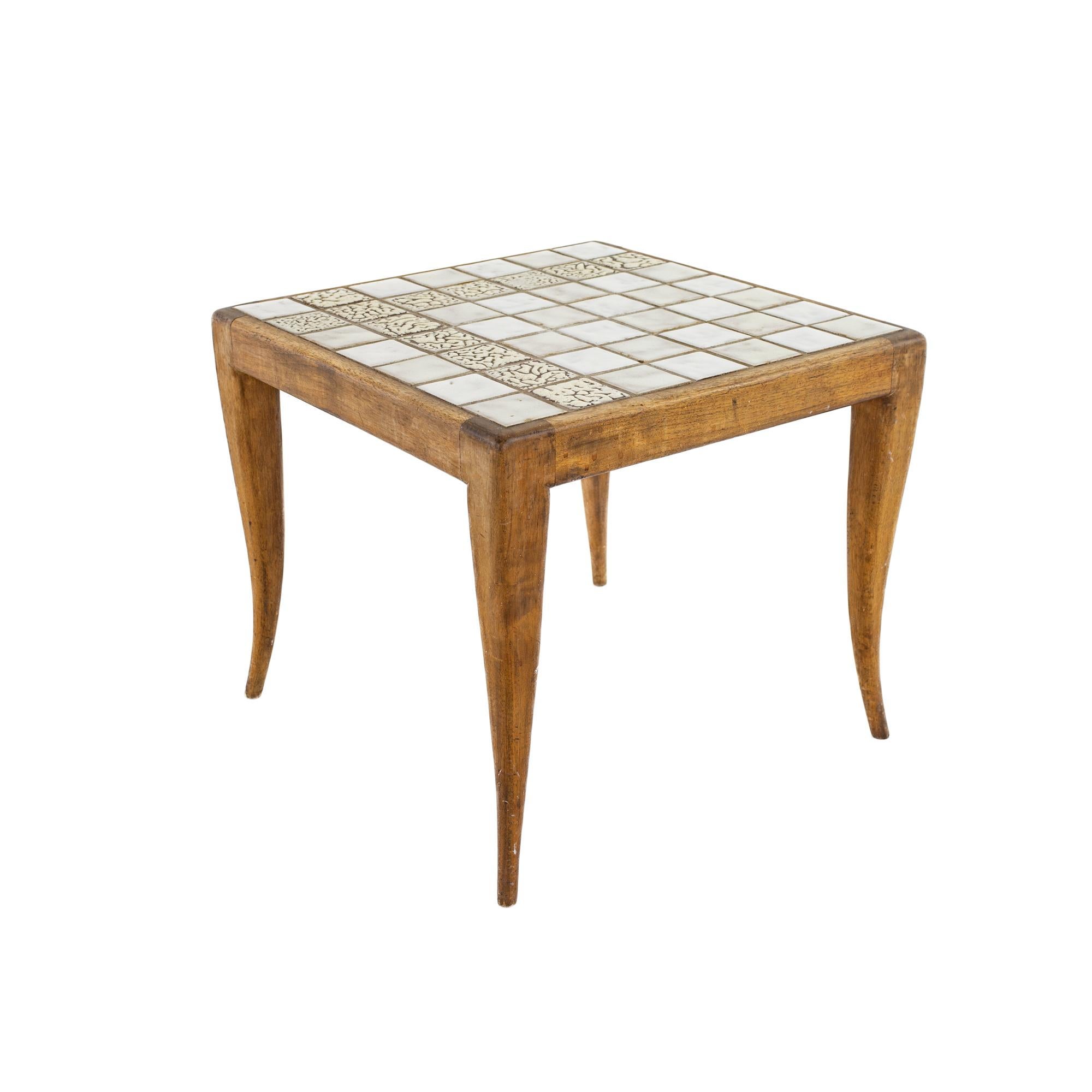 Robsjohn Gibbings Style Mid Century Tile Top Side Table In Good Condition For Sale In Countryside, IL