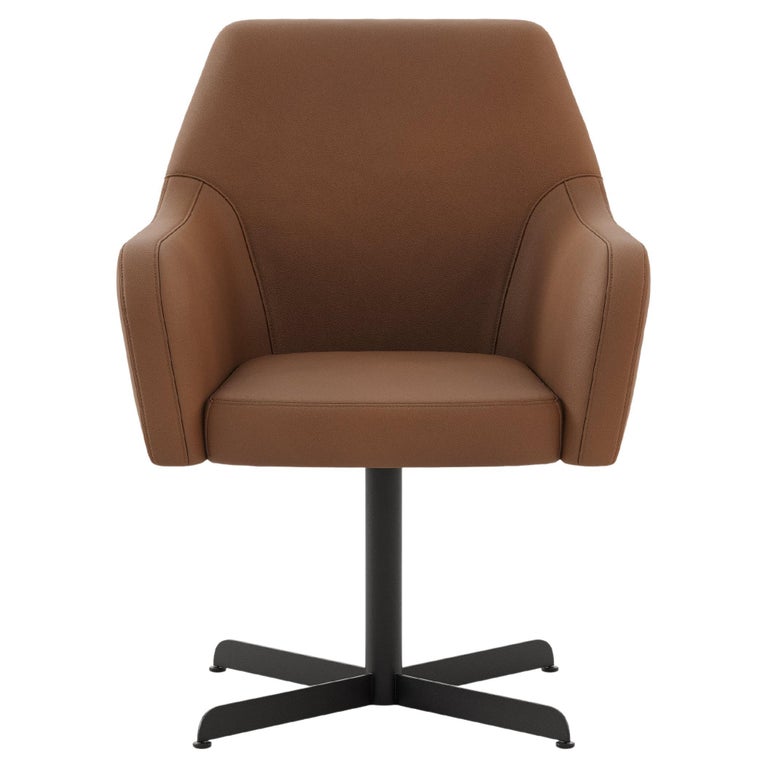 Lili Home Office Chair In Leather, Brown Leather Bucket Office Chair