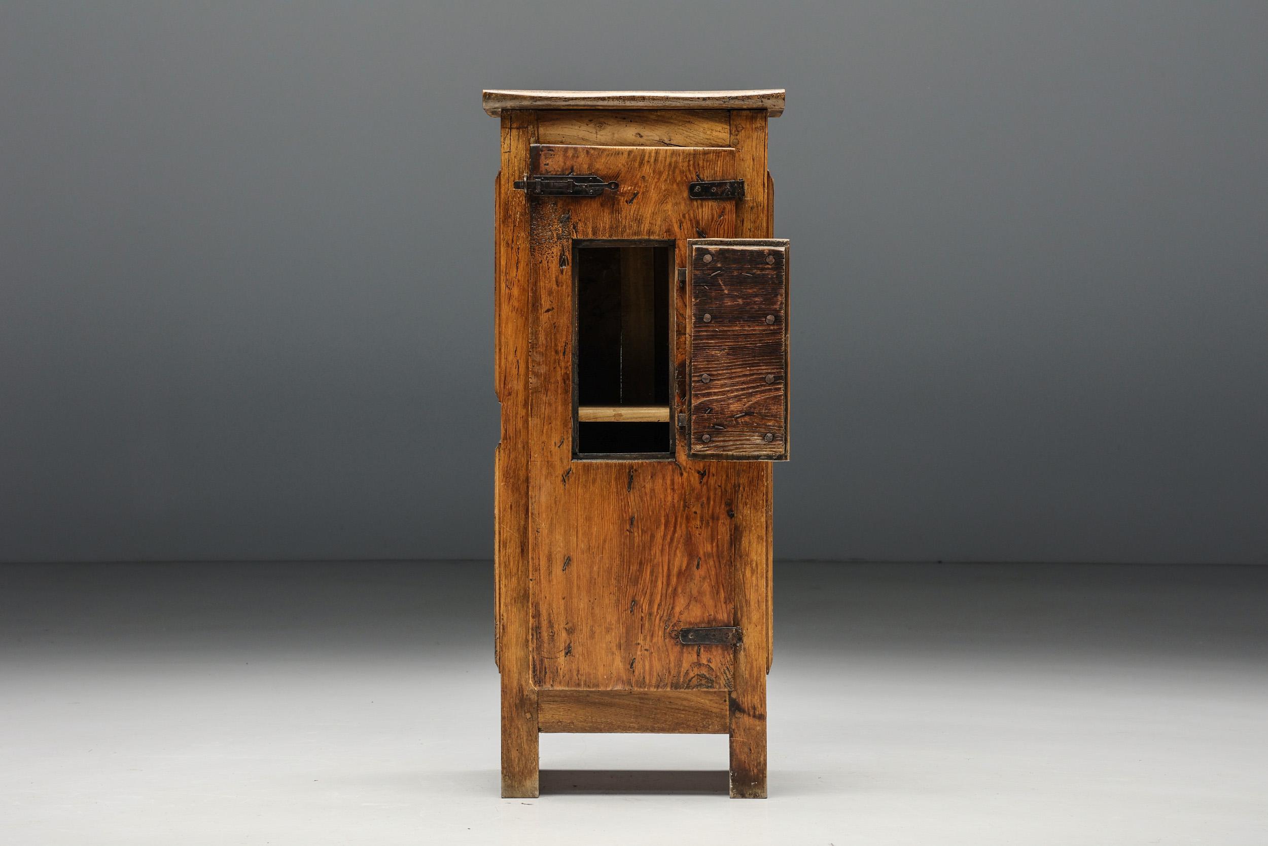 Early 20th Century Robust Cabinet, Confiturier, Artisan Solid Wood, French Craftsmanship, ca 1900 For Sale