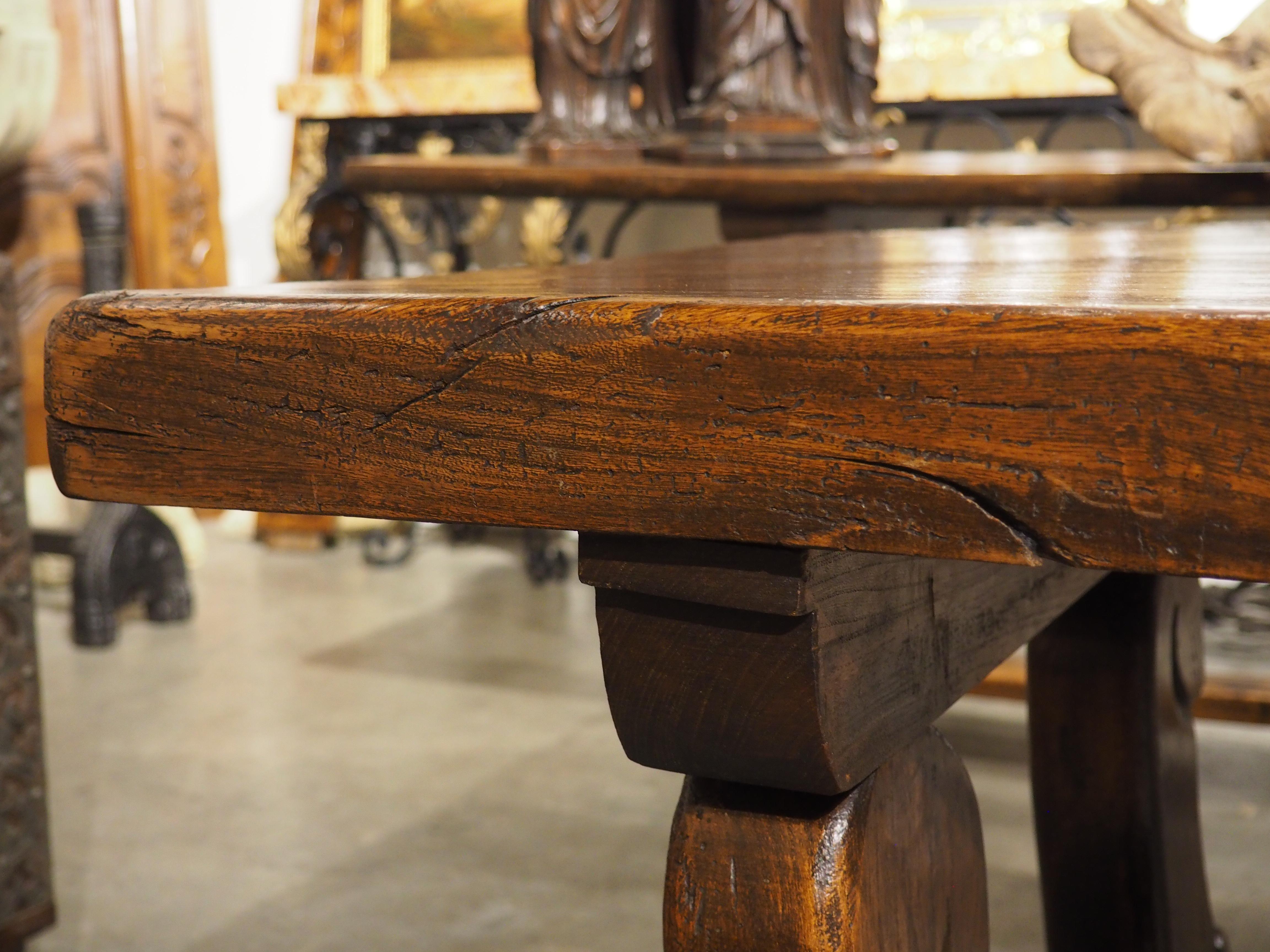 Robust Carved Elm Dining Table from Spain, Early 1900s For Sale 9