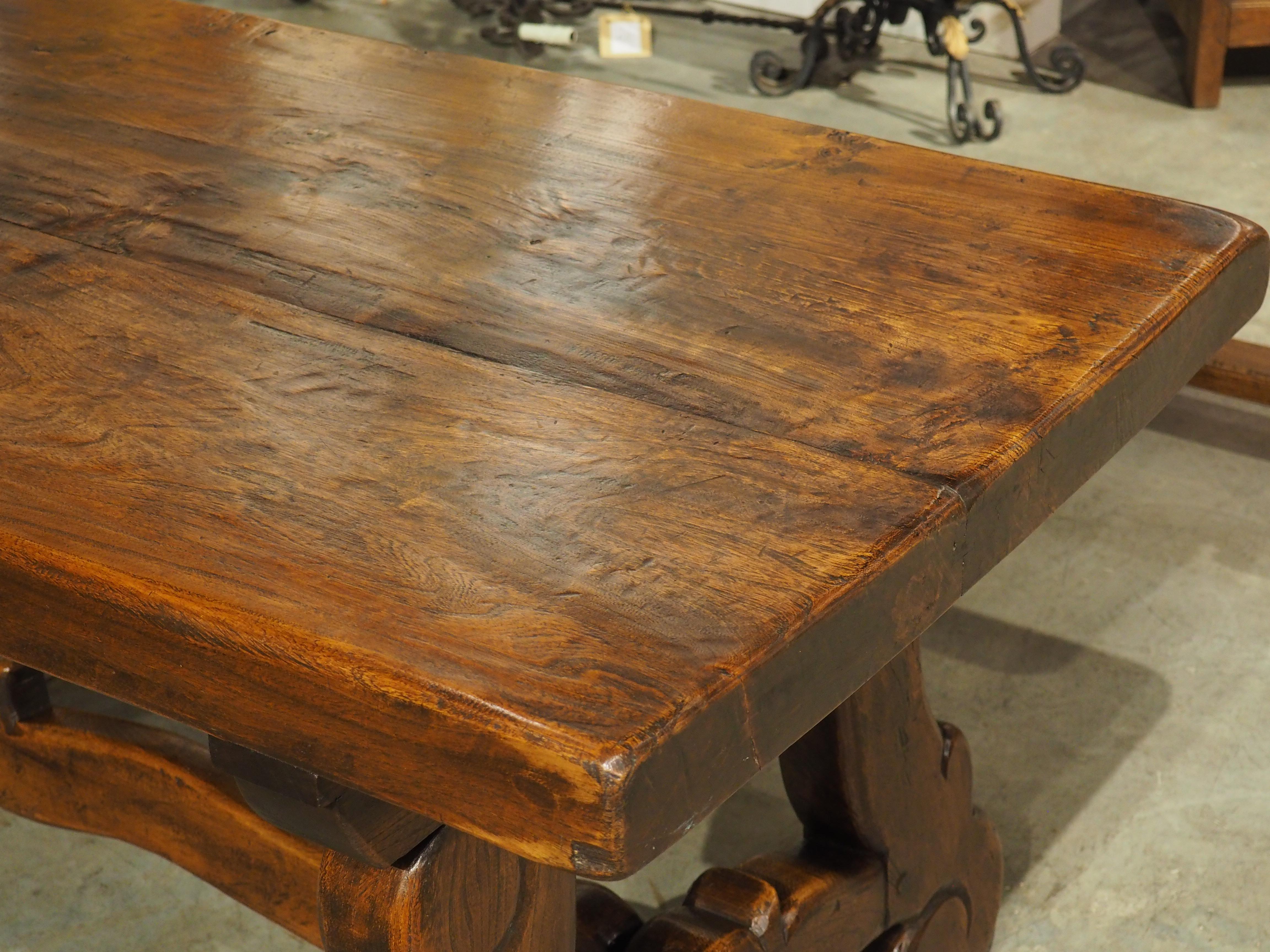 Spanish Robust Carved Elm Dining Table from Spain, Early 1900s For Sale