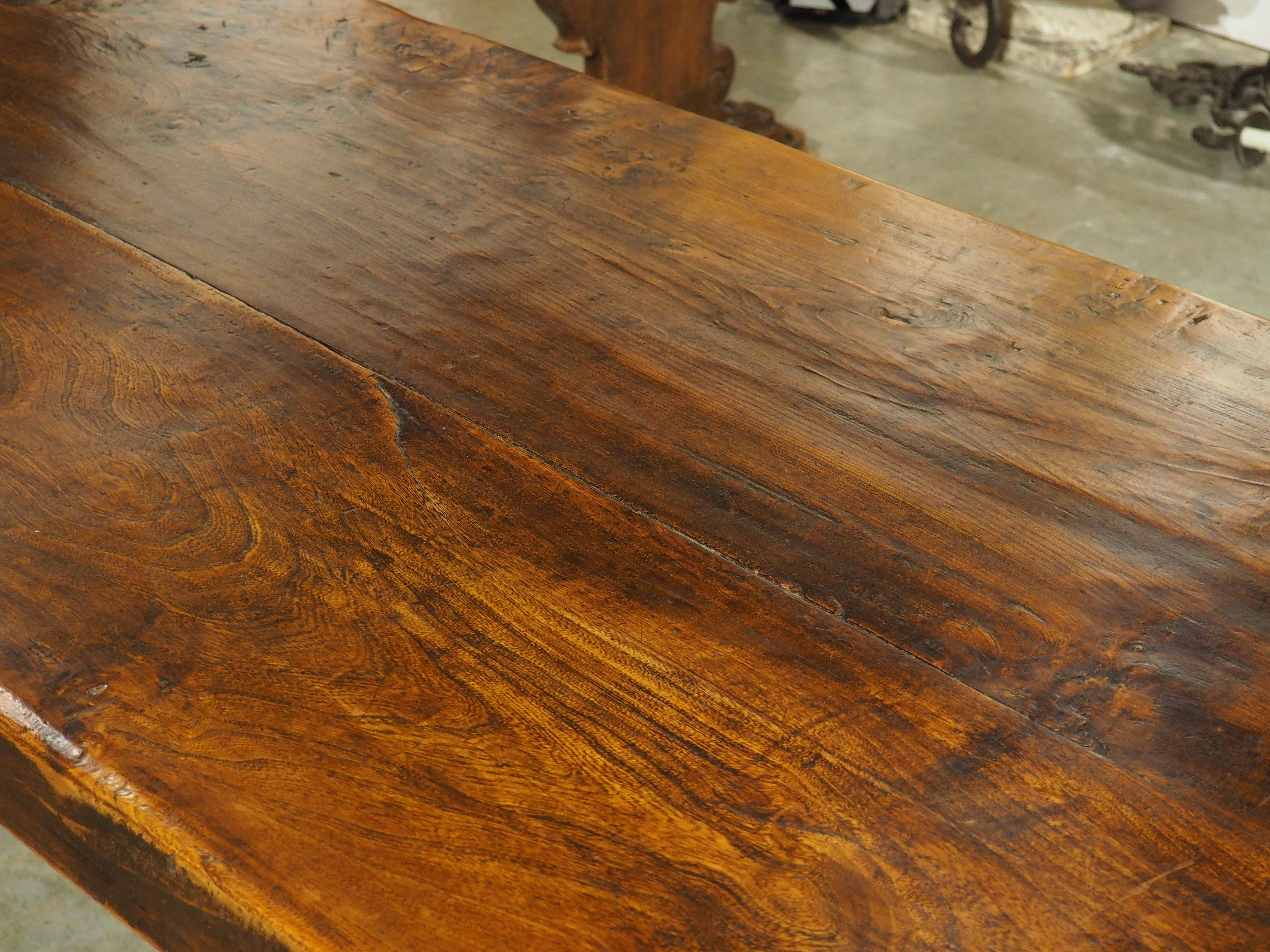 Hand-Carved Robust Carved Elm Dining Table from Spain, Early 1900s For Sale