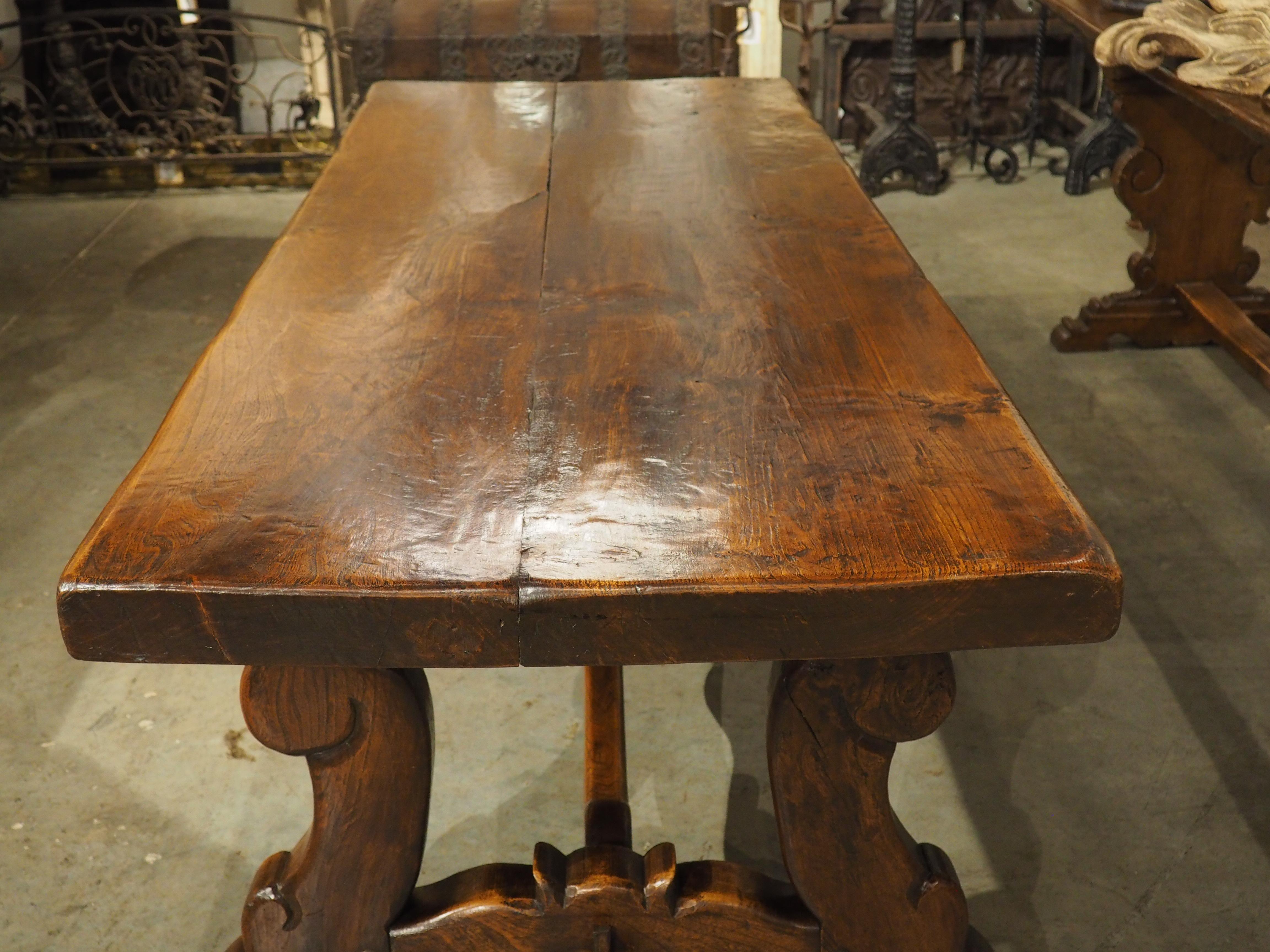 Wood Robust Carved Elm Dining Table from Spain, Early 1900s For Sale