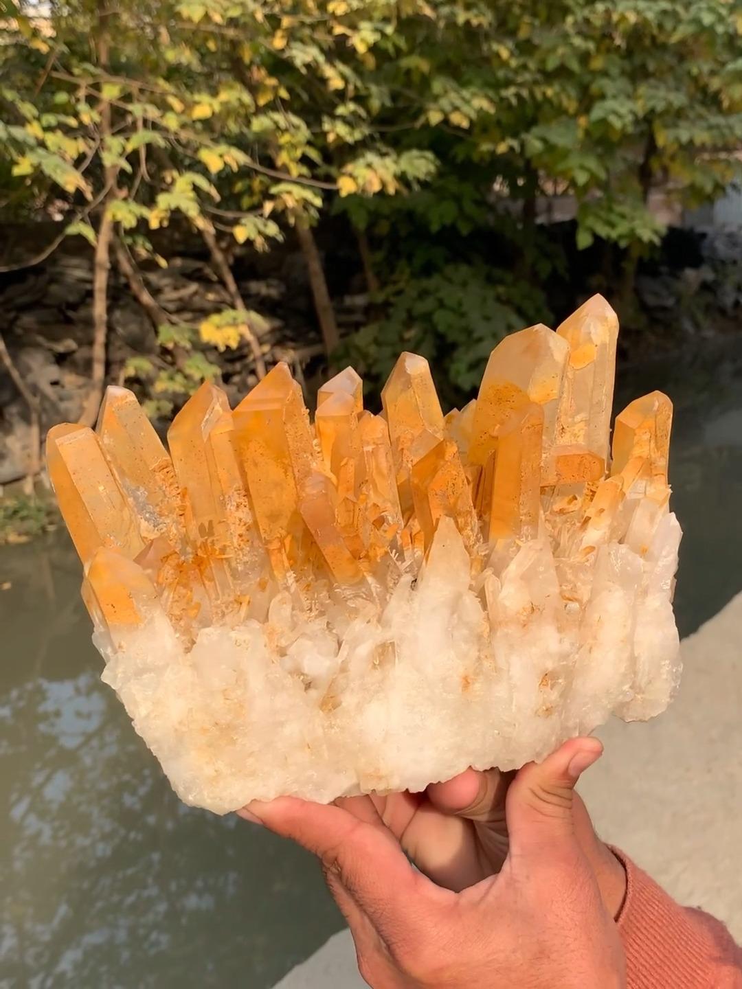 Art Deco Robust Cluster Of Elongated Quartz Crystal With Iron-Oxide Coating From Pakistan For Sale