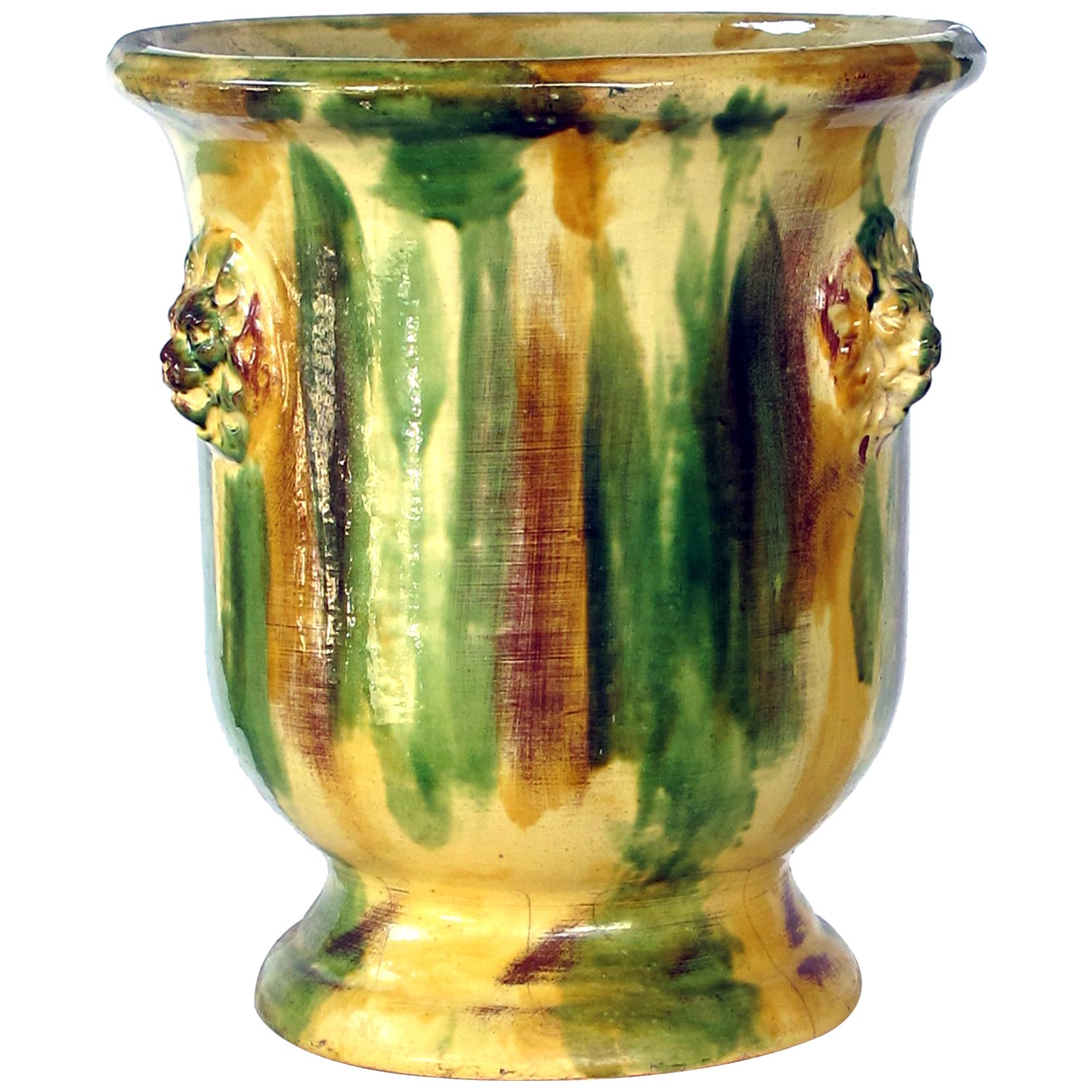 Robust French Anduze Style Yellow, Green and Brown Drip-Glazed Garden Pot