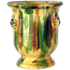 Robust French Anduze Style Yellow, Green and Brown Drip-Glazed Garden Pot