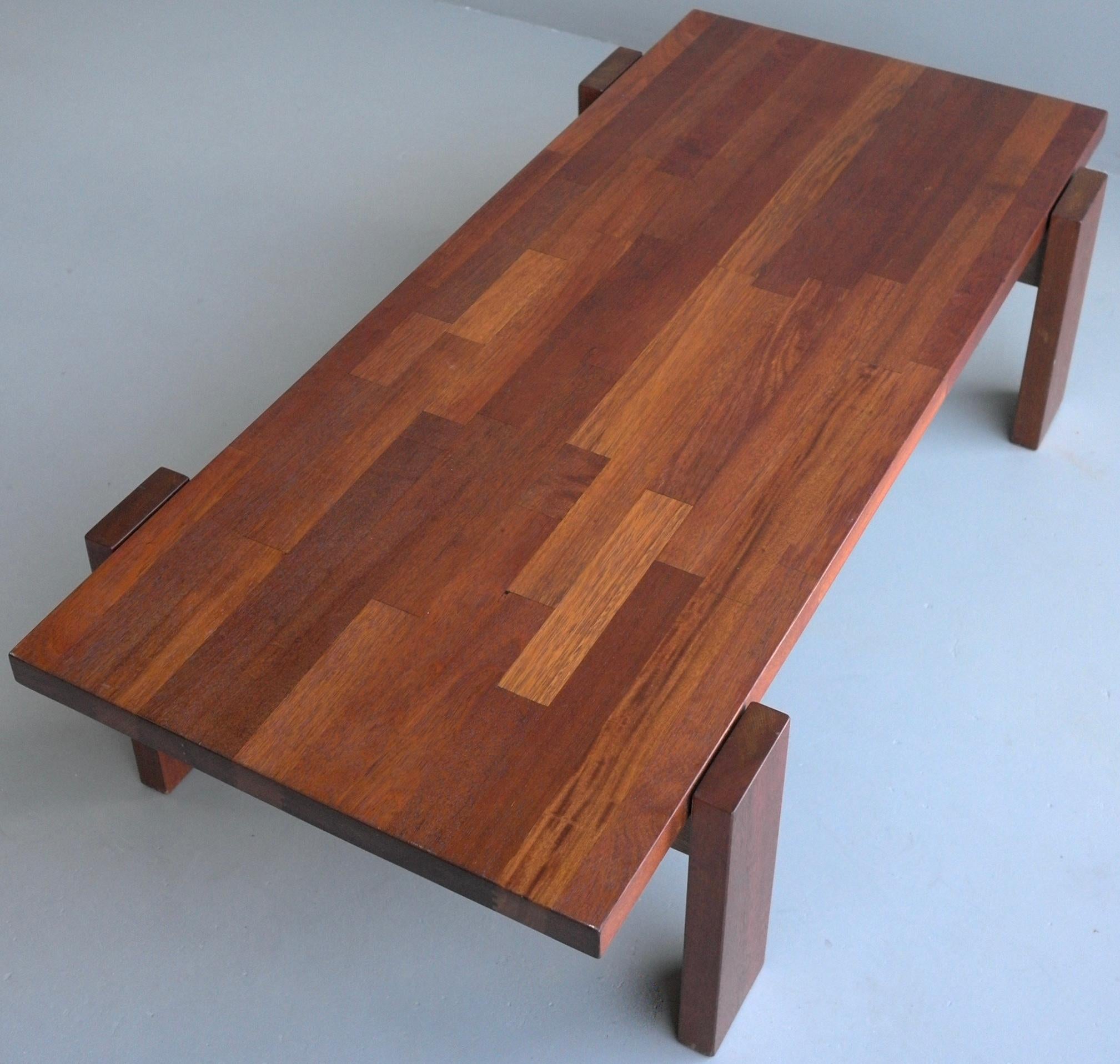 Robust hardwood coffee table in style of Jorge Zalszupin, Brazil, 1960s.