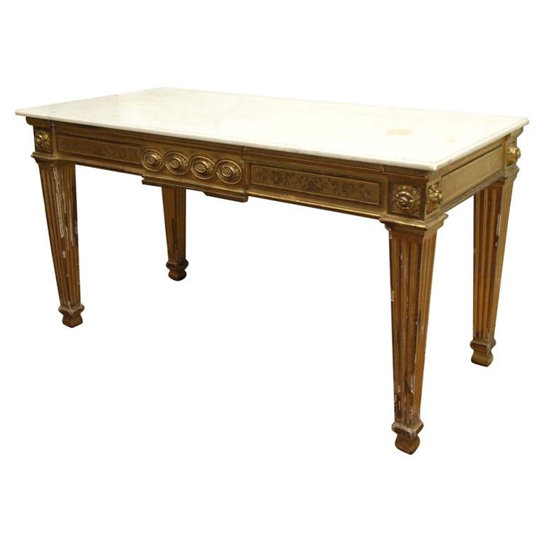 Robust Italian Louis XVI Console Table with Marble Top For Sale