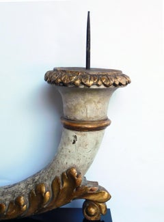 Robust Italian Neoclassical Ivory Painted and Parcel-Gilt Candleholder