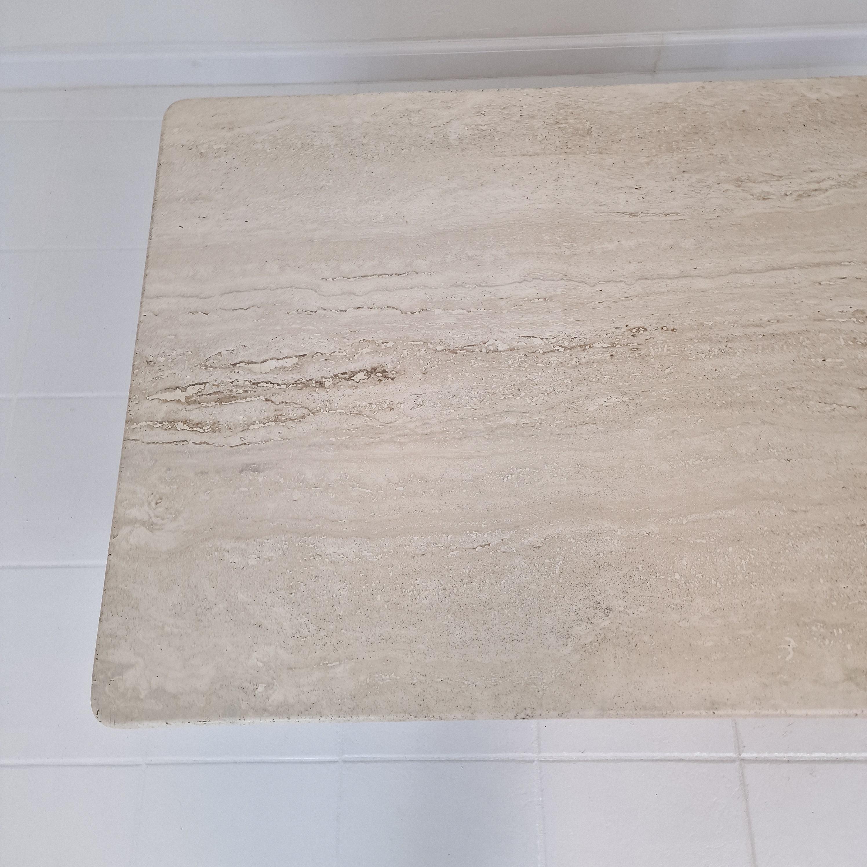 Robust Italian Travertine Coffee Table With two 3-leg Feet, 1980s 5