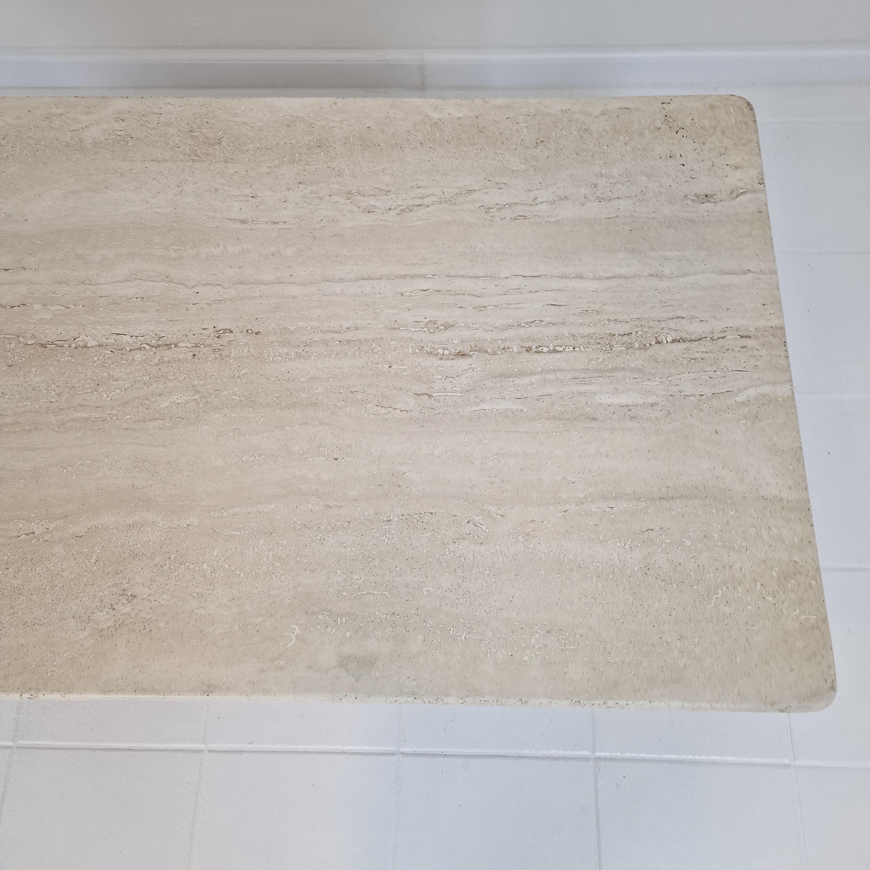 Robust Italian Travertine Coffee Table With two 3-leg Feet, 1980s 6