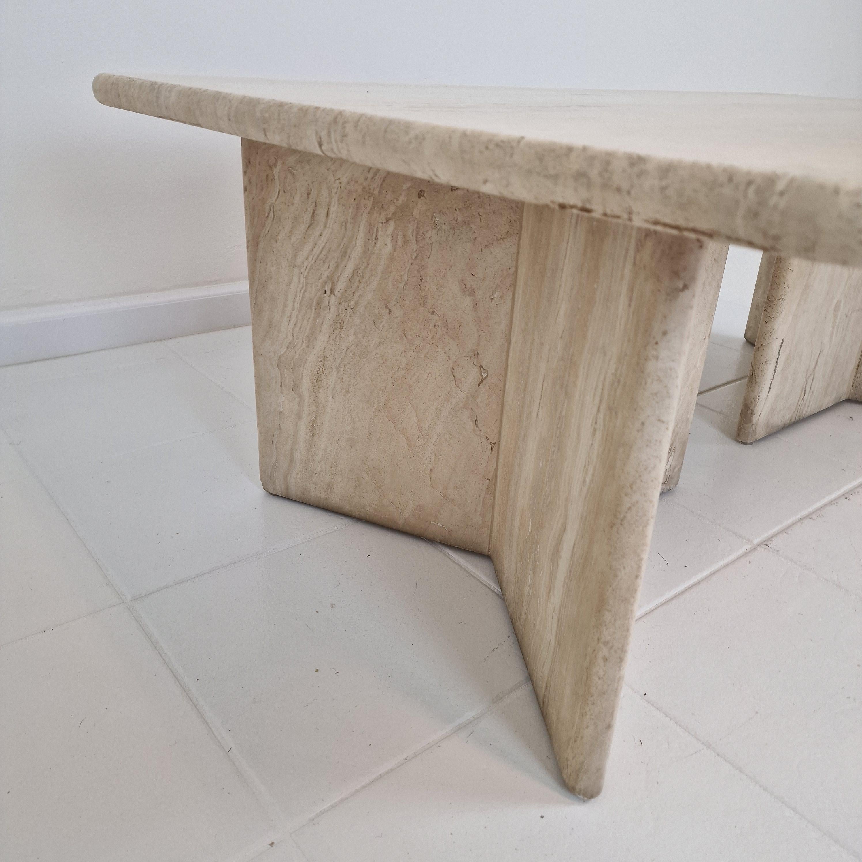 Robust Italian Travertine Coffee Table With two 3-leg Feet, 1980s 9