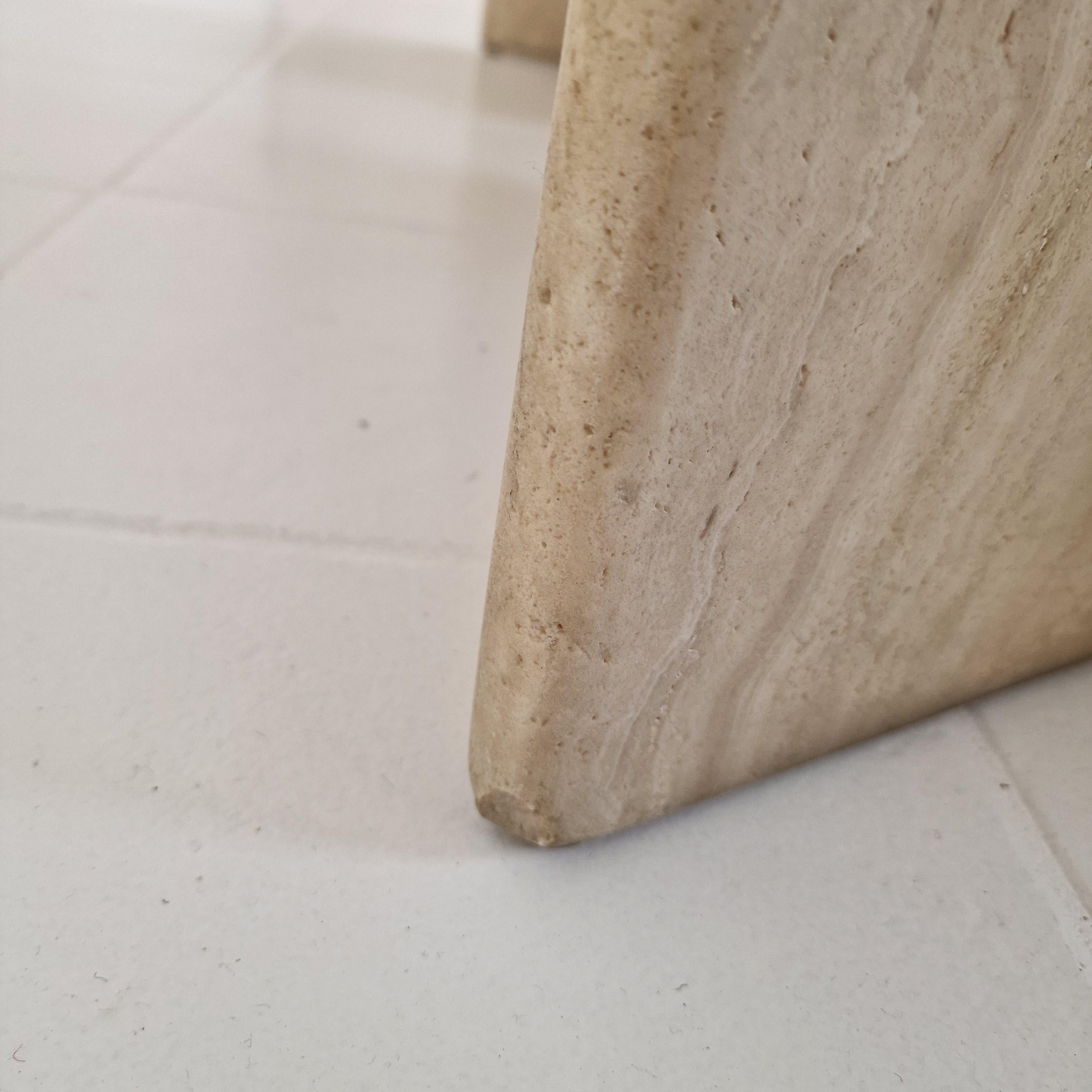 Robust Italian Travertine Coffee Table With two 3-leg Feet, 1980s 13