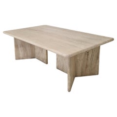 Robust Italian Travertine Coffee Table With two 3-leg Feet, 1980s
