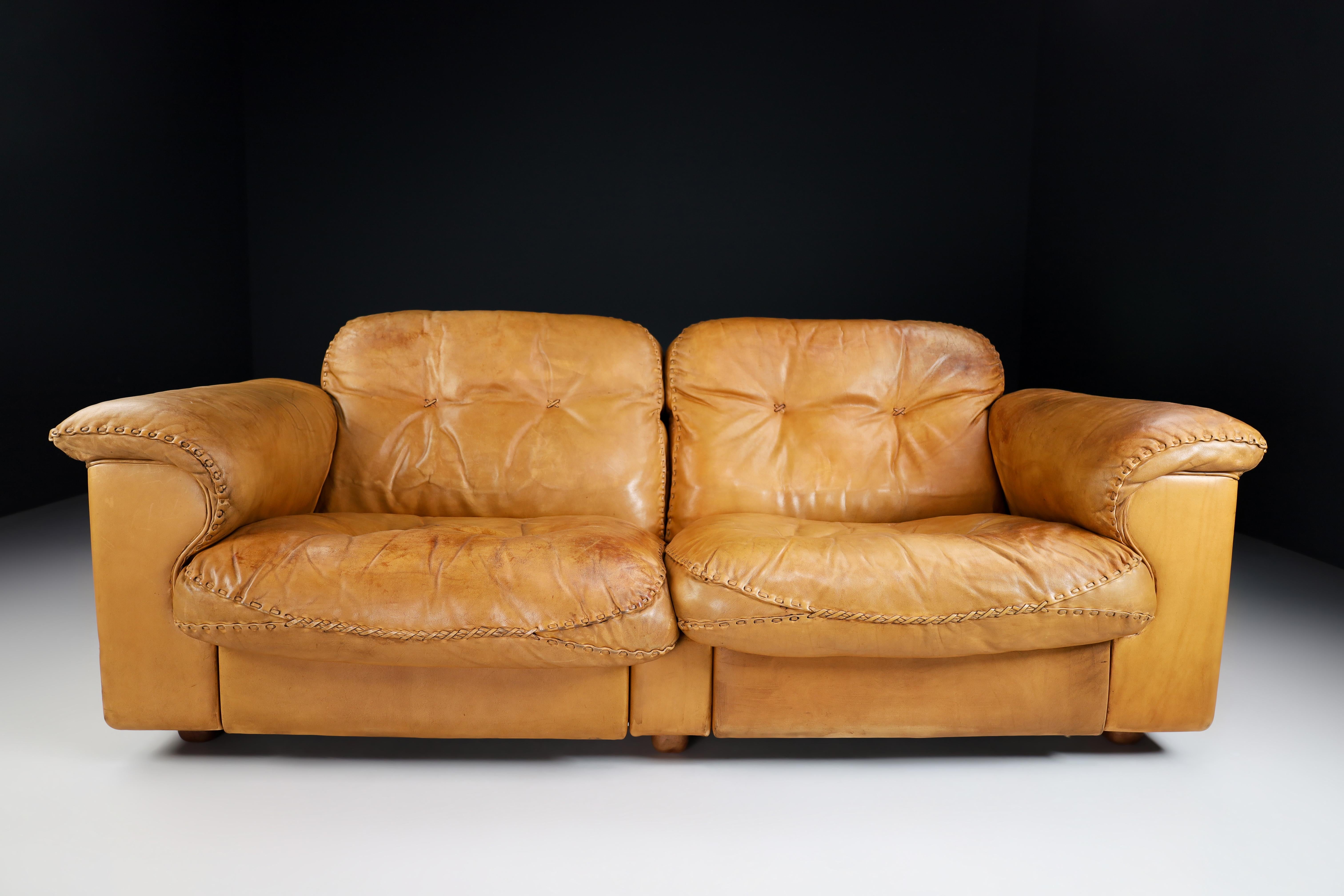 Mid-Century Modern Robust Patinated Leather De Sede Ds-101 Two-Seater Sofa, Zwitserland 1960s