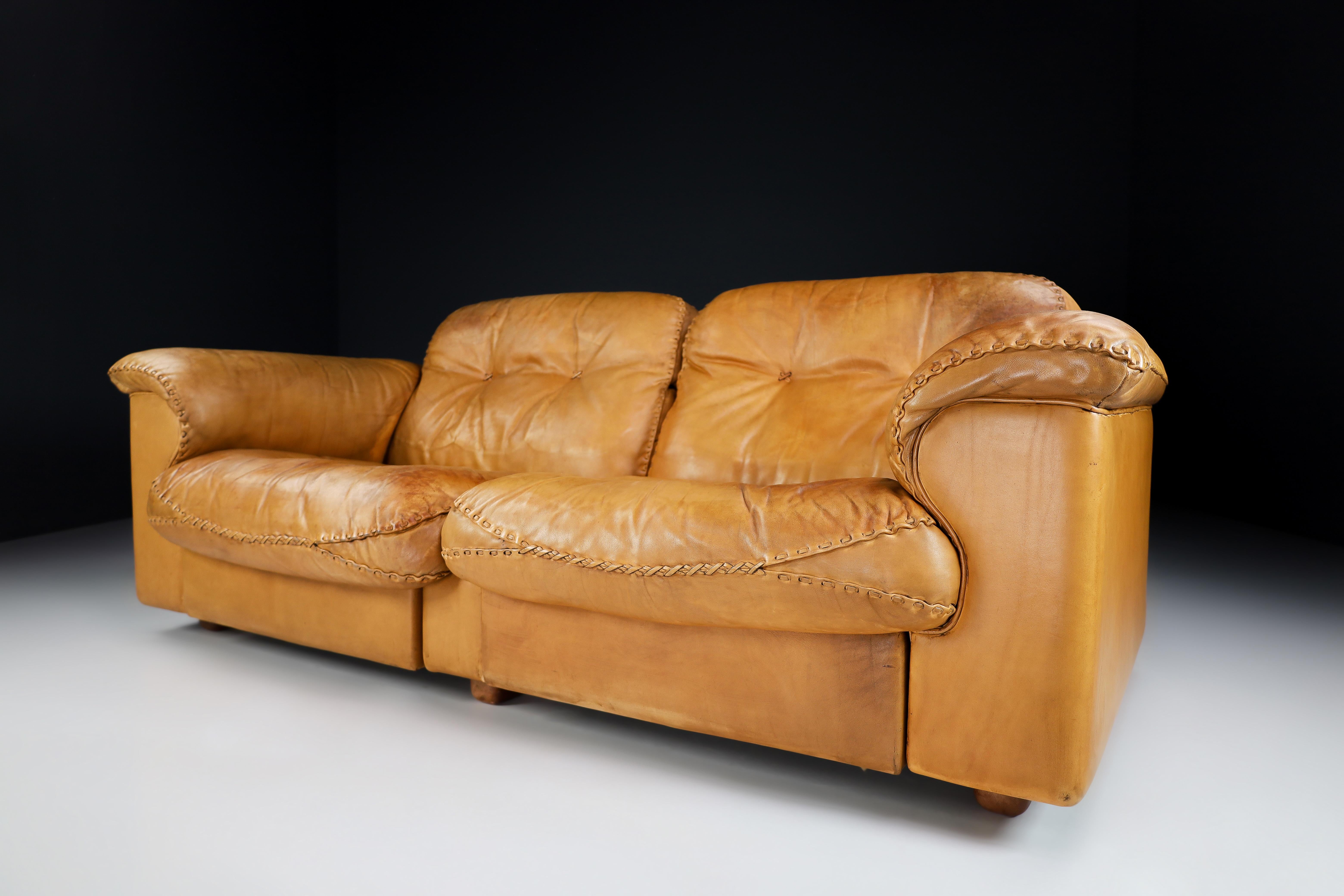 Swiss Robust Patinated Leather De Sede Ds-101 Two-Seater Sofa, Zwitserland 1960s