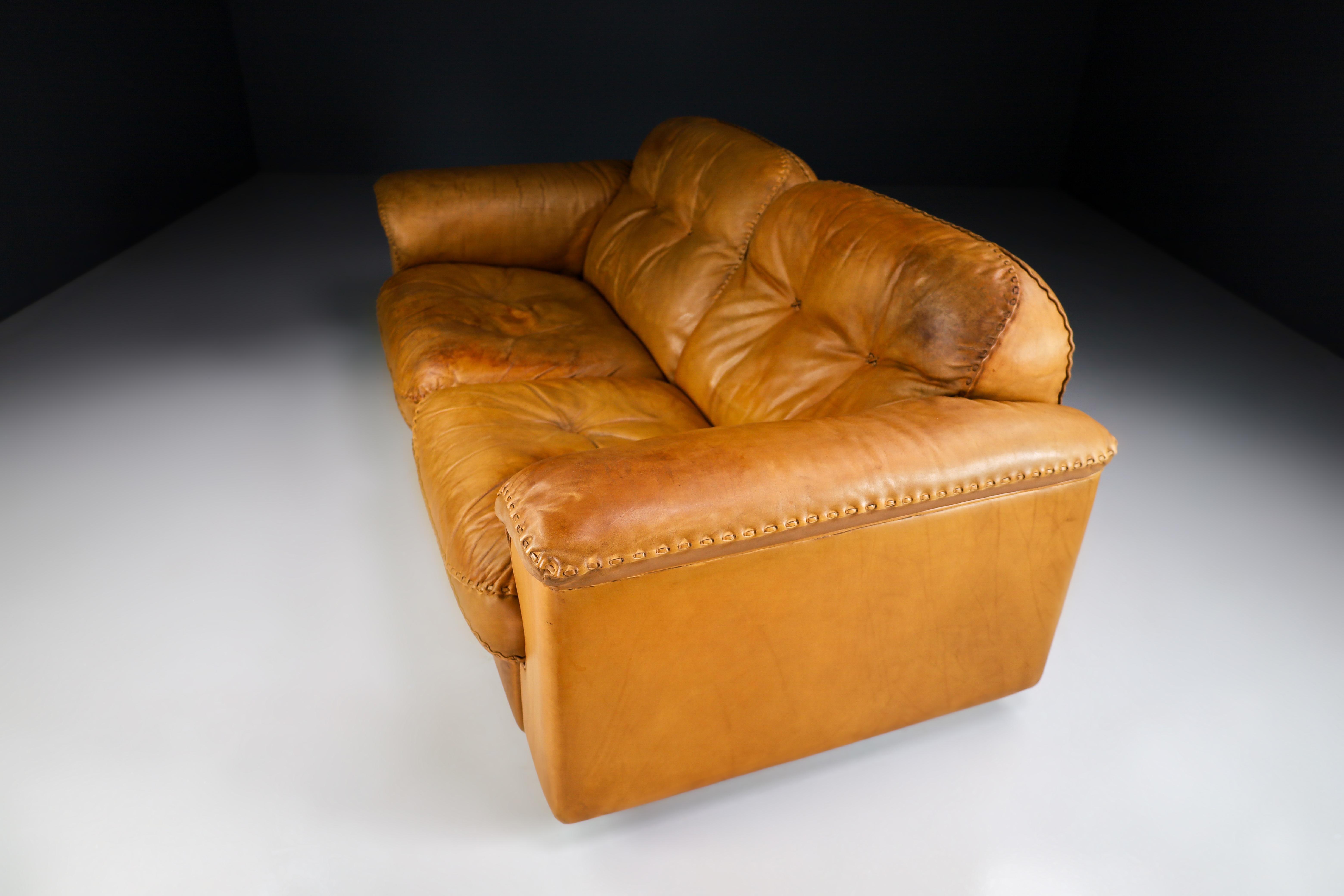 Robust Patinated Leather De Sede Ds-101 Two-Seater Sofa, Zwitserland 1960s 3