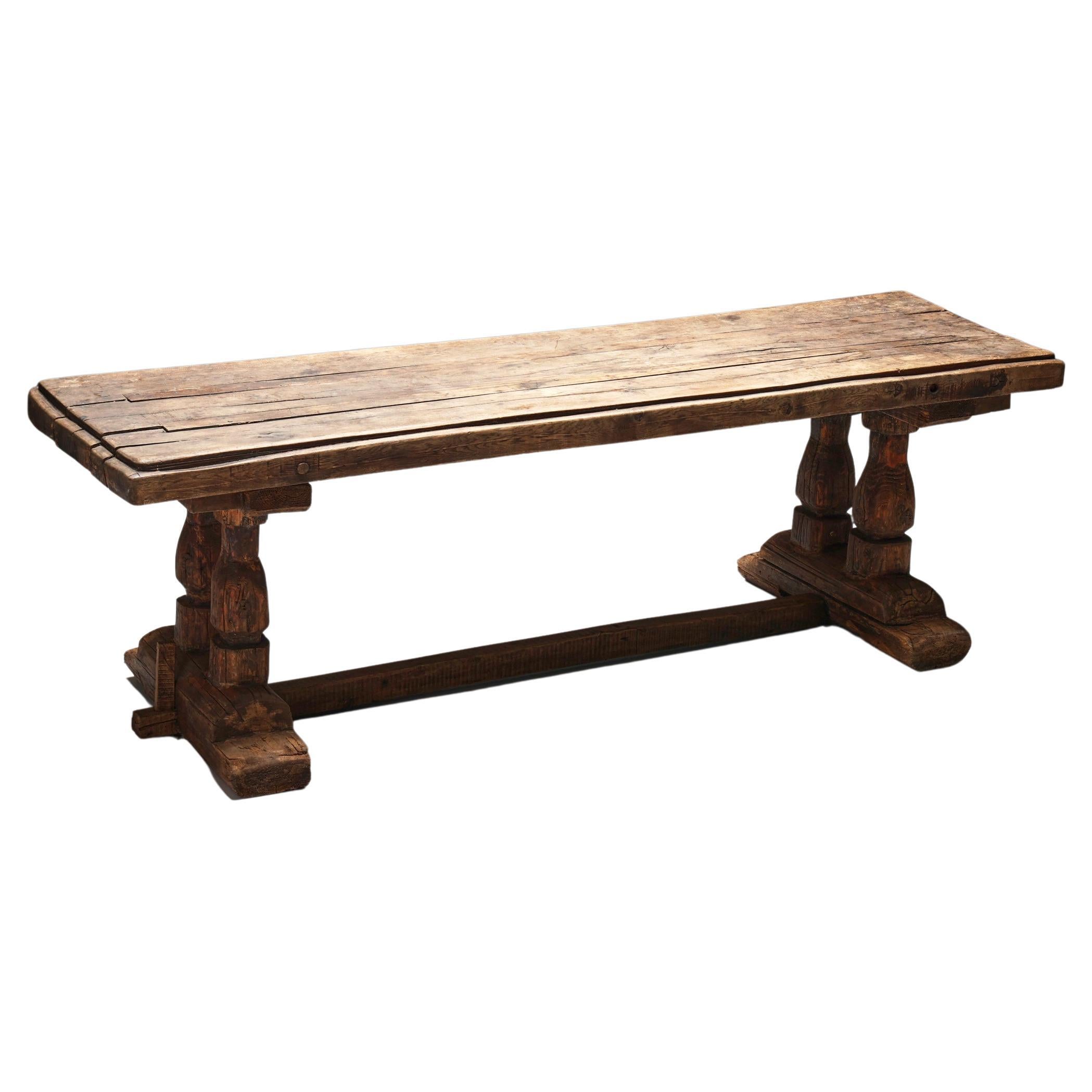 Robust Primitive Dining or Console Table, 19th Century
