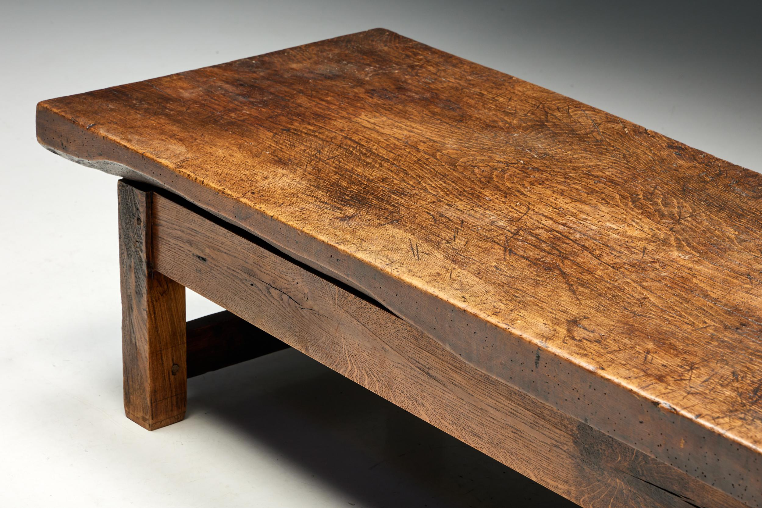 Mid-20th Century Robust Wooden Rectangular Coffee Table, France, 1940s