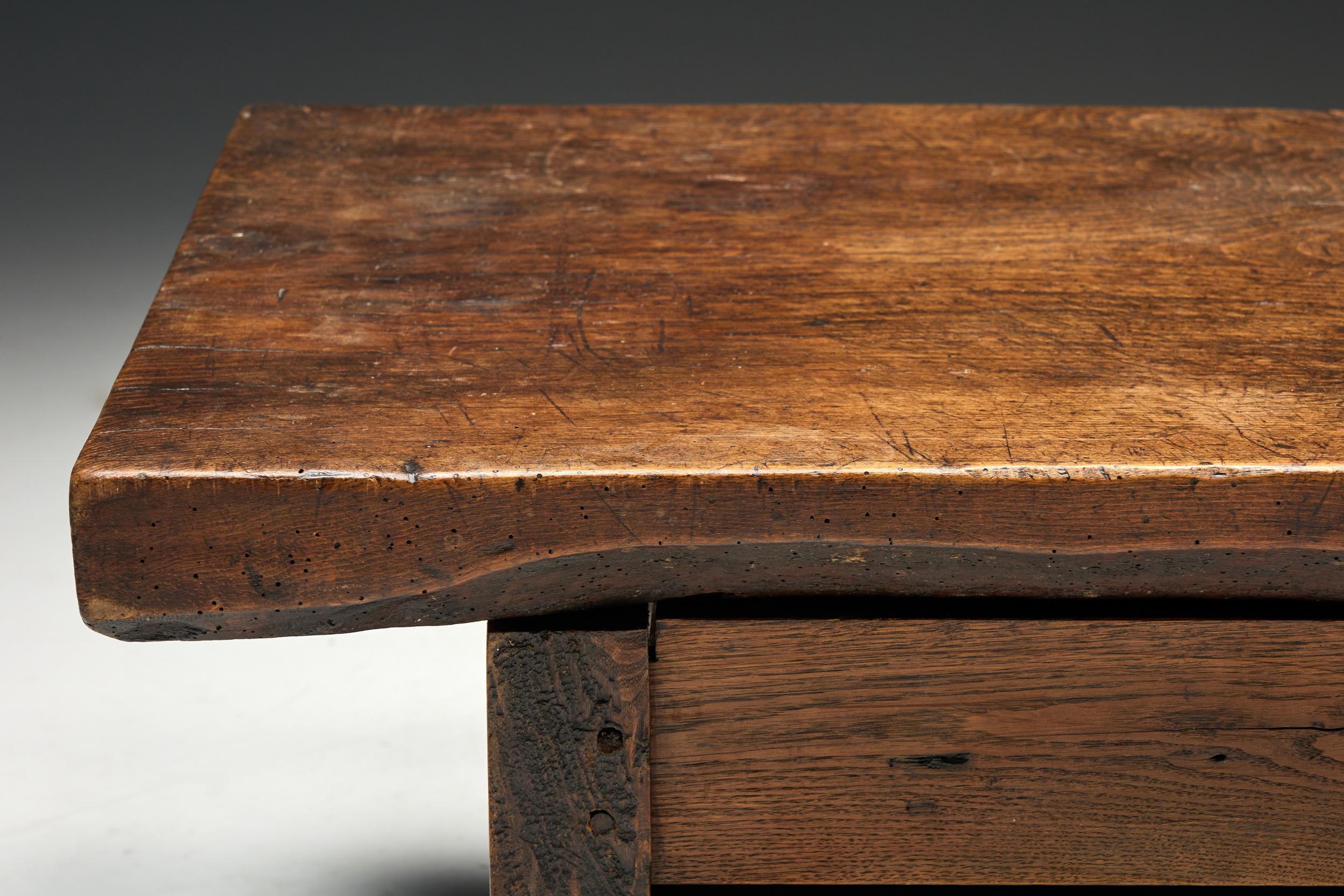 Robust Wooden Rectangular Coffee Table, France, 1940s 2