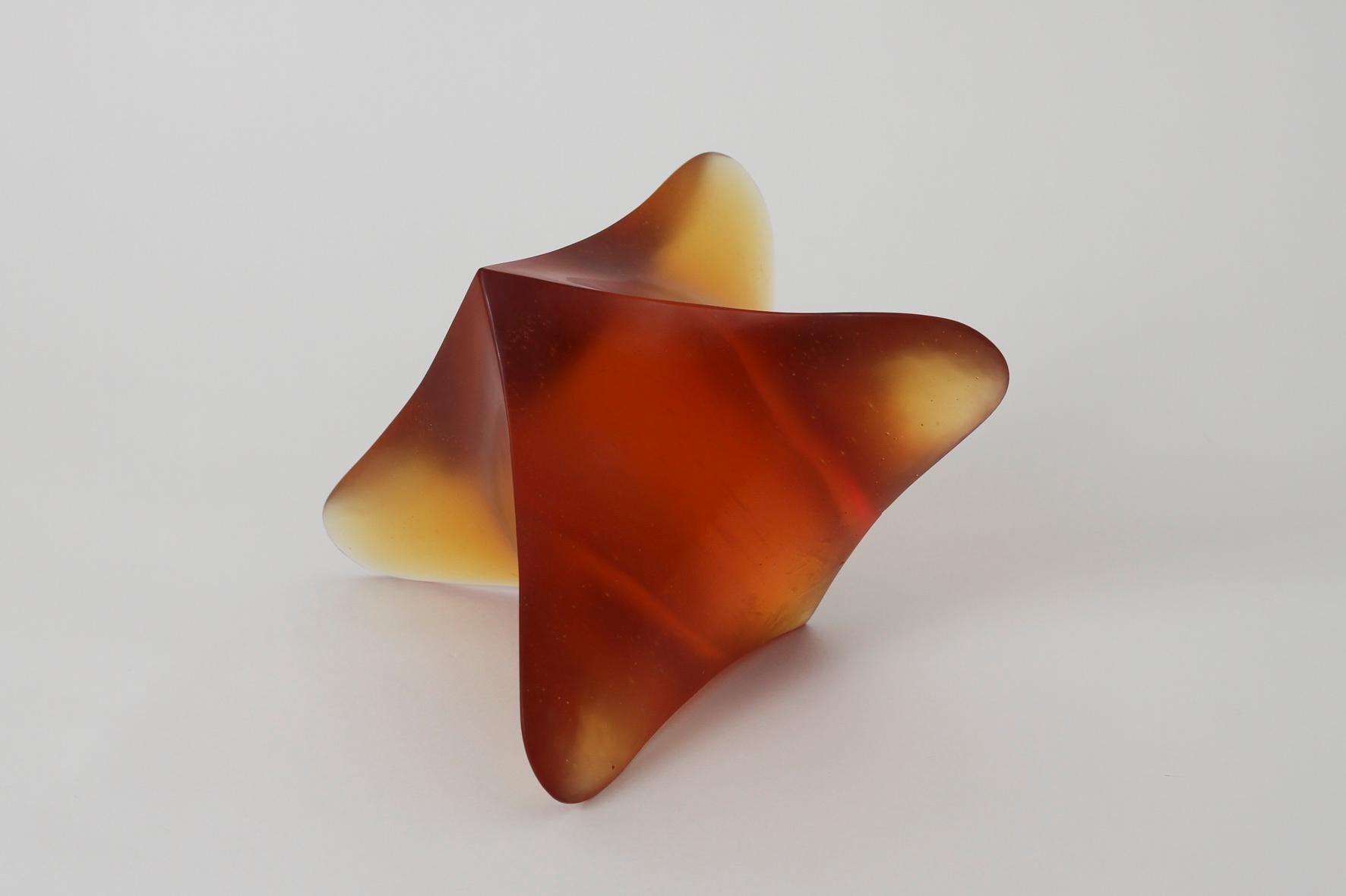 Whorl 1, contemporary cast glass sculpture in amber, by Robyn Campbell For Sale 1