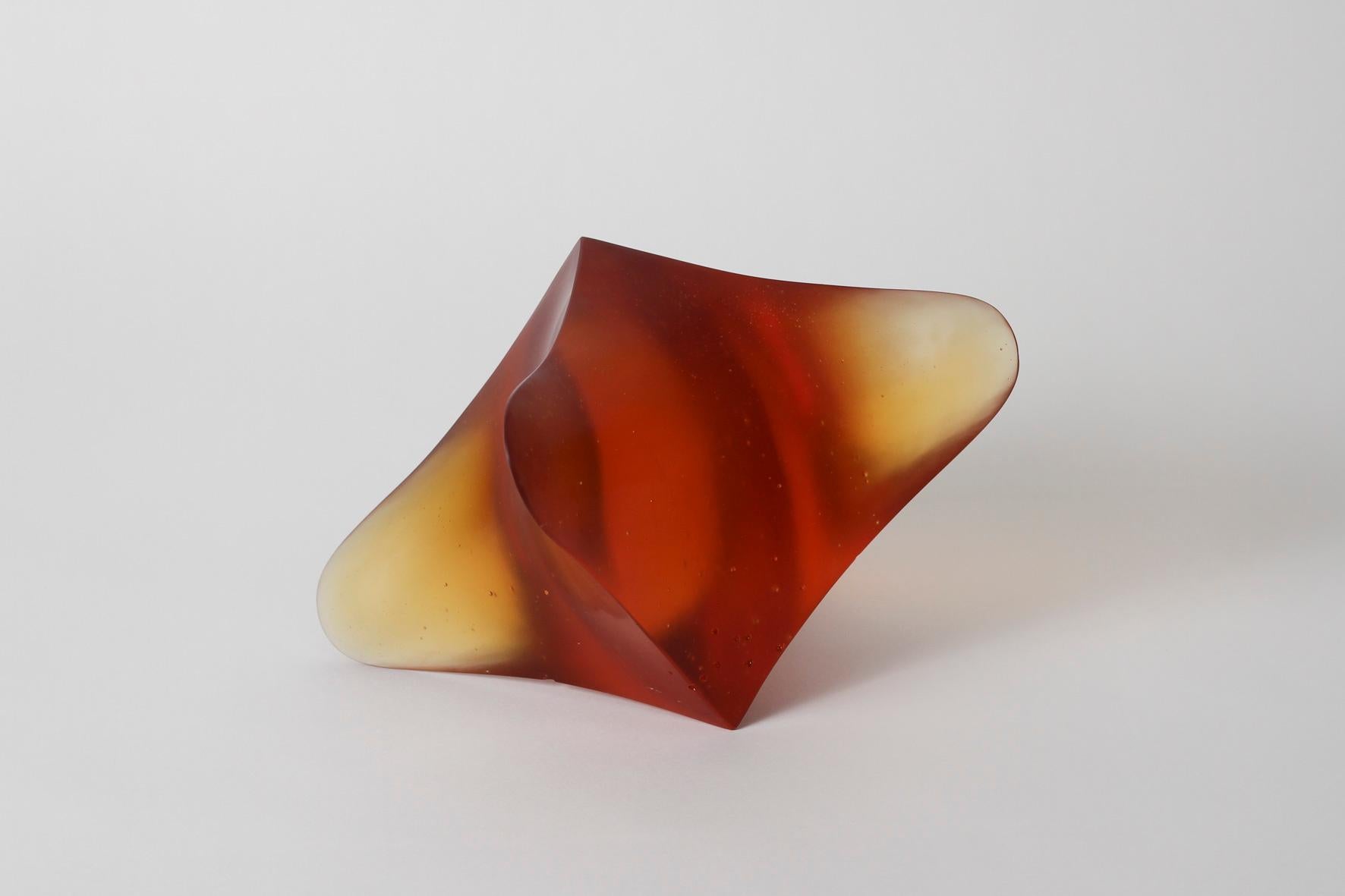 Whorl 1, contemporary cast glass sculpture in amber, by Robyn Campbell For Sale 2
