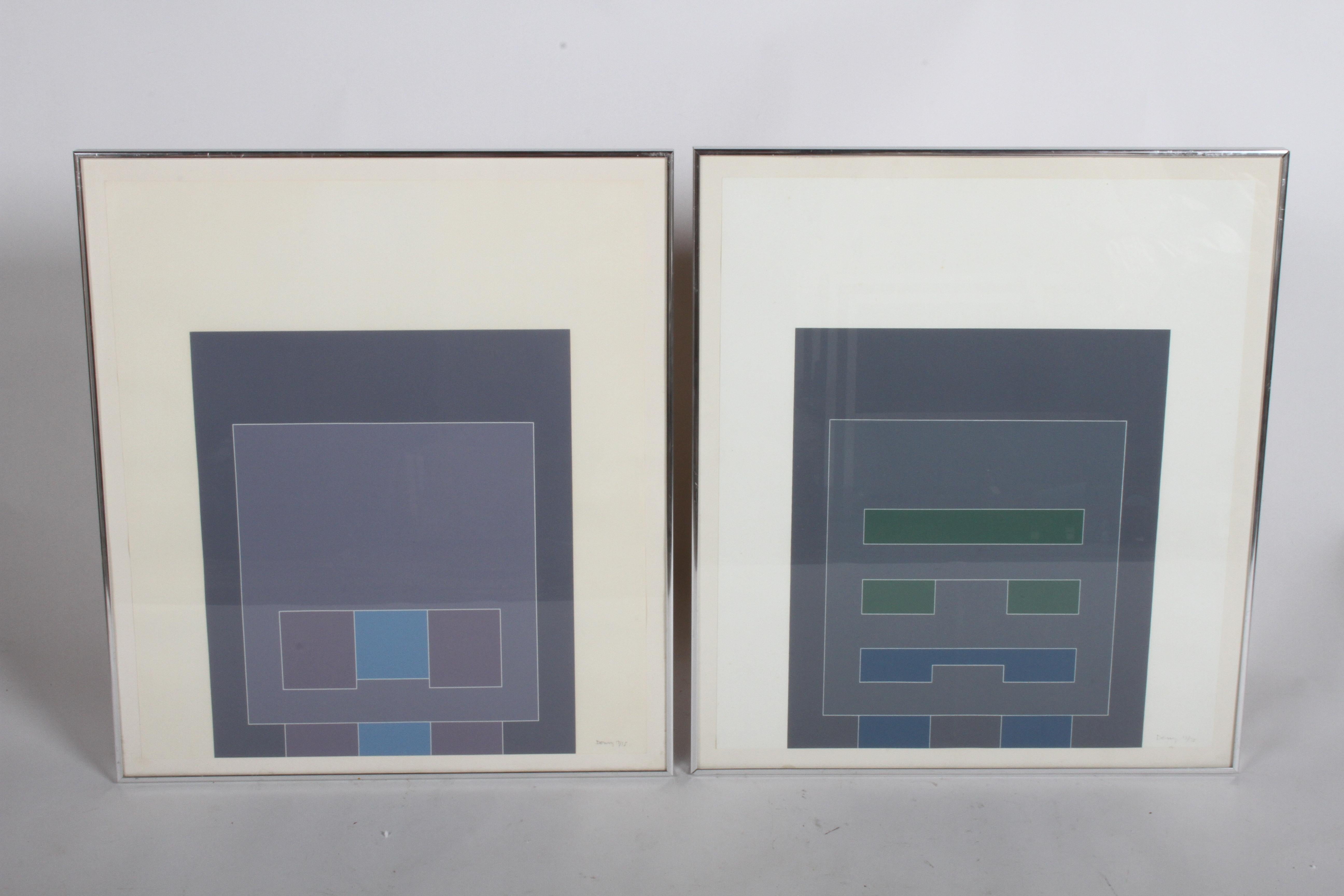 Der britische Künstler Robyn Denny (1930-2014), zwei gerahmte geometrisch-abstrakte Siebdrucke aus der Waddington Suite 1968-1969, Untitled II & IV, ursprünglich von der famosen Greenberg Gallery - St. Louis verkauft. Mit Bleistift signiert Denny,