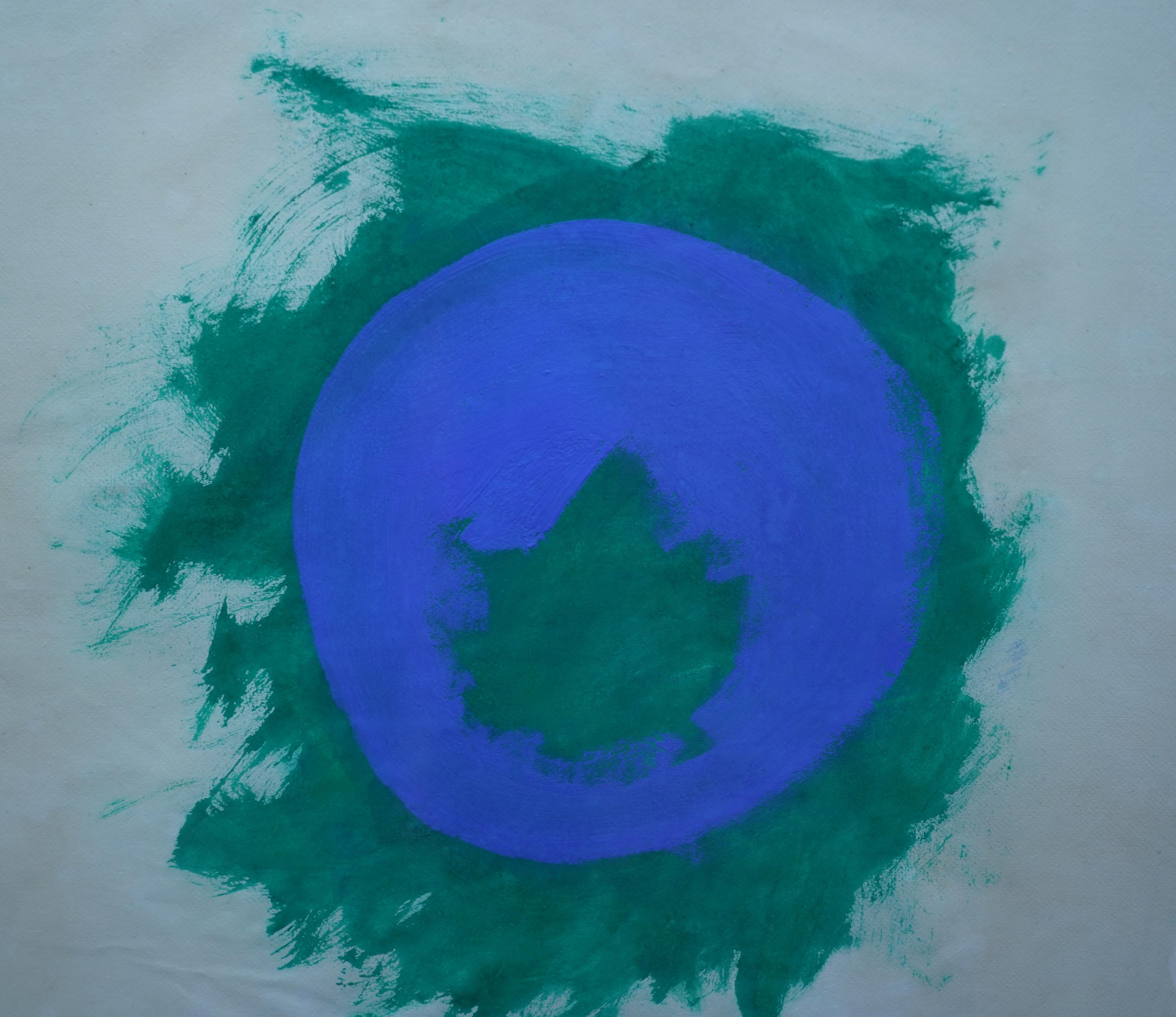 This stunning British abstract oil on paper painting is by noted radical British artist Robyn Denny. One of his earlier works, it was painted in February 1959. Entitled blue and green forms it is a striking image and the composition really pleasing