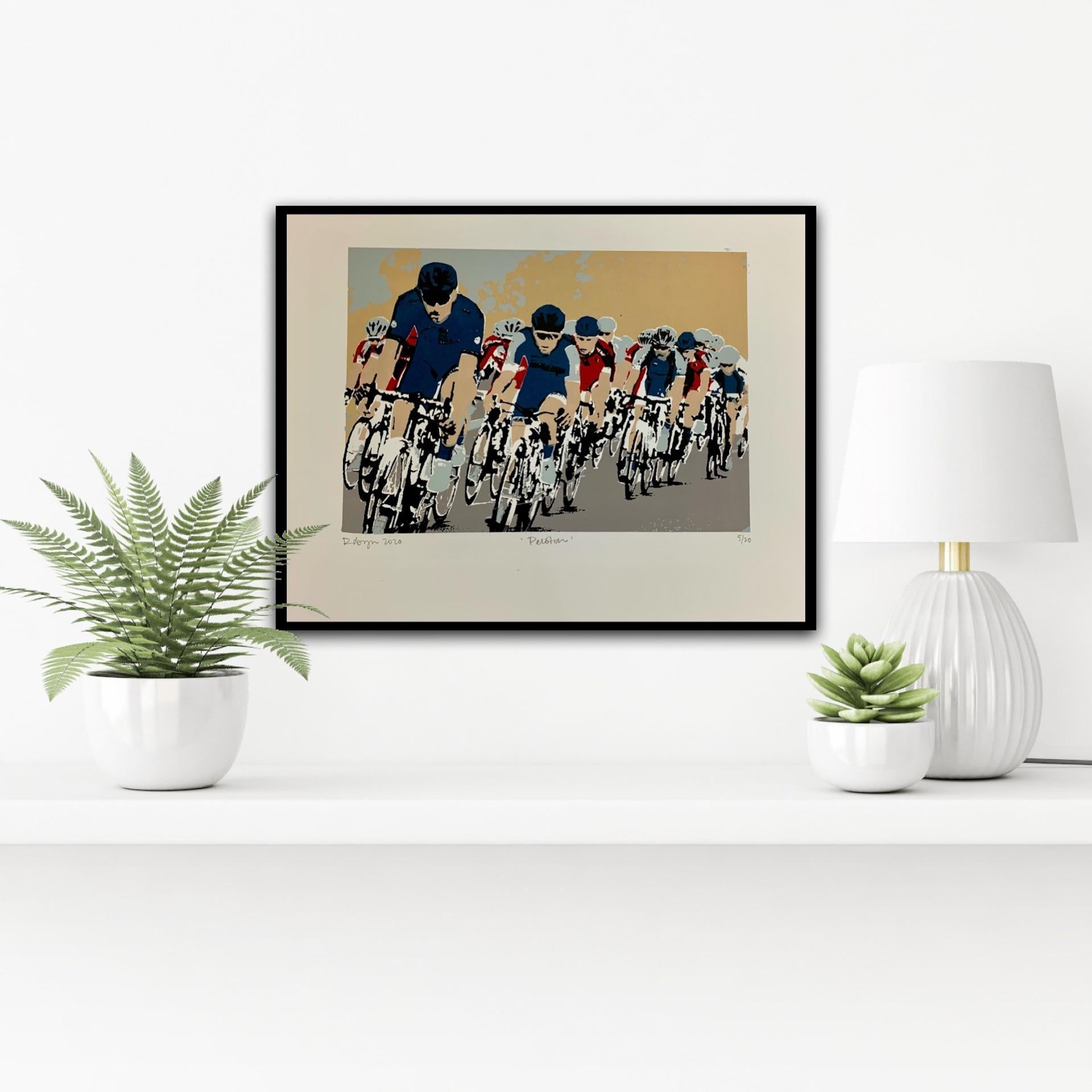 Peloton, Robyn Forbes, Limited Edition, Cycling Print, Athletics Sport Artwork - Brown Figurative Print by robyn forbes