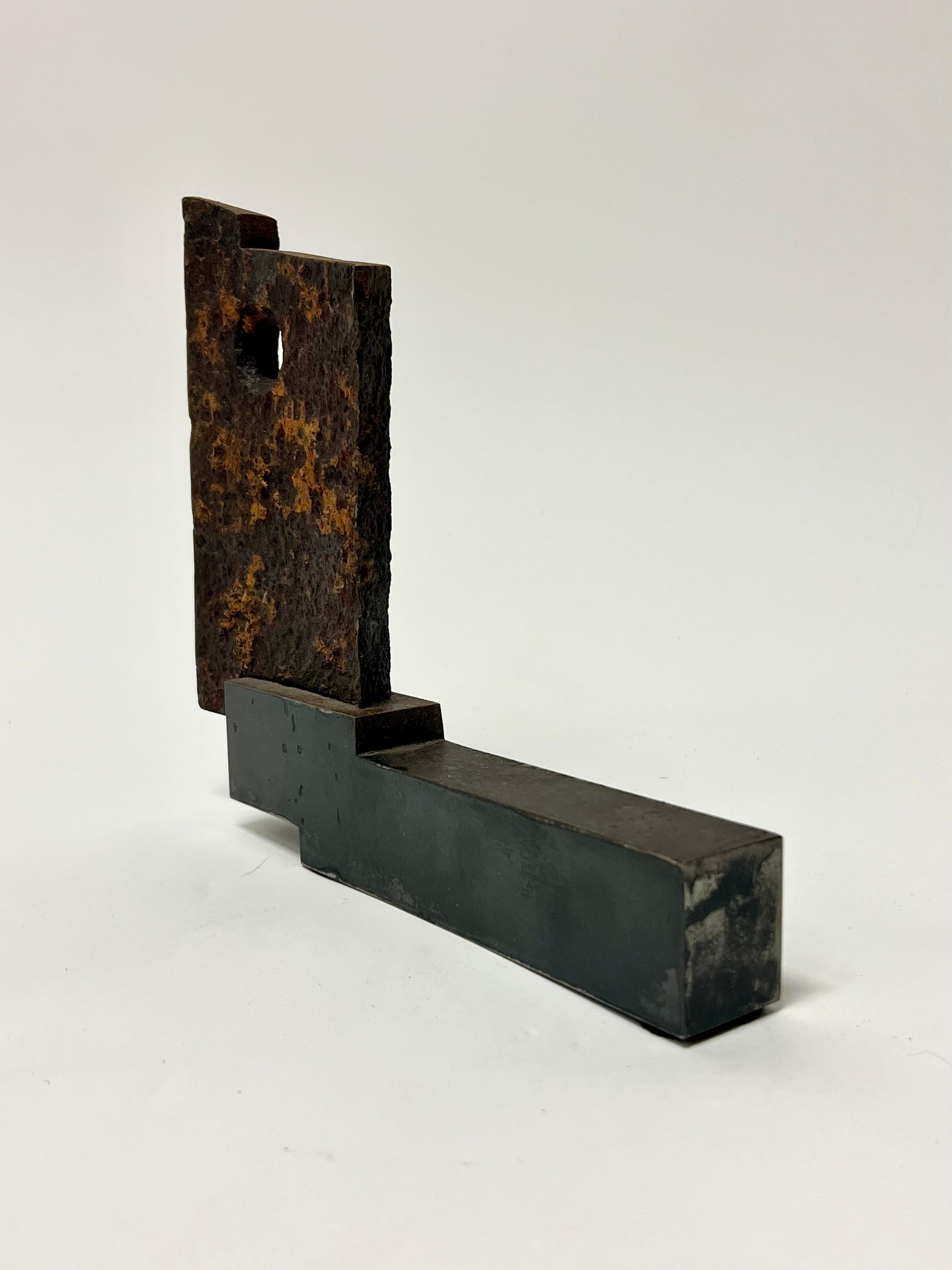 Exceptional modern iron & steel sculpture by Robyn Horn, c1980s. Horn (1951-) was born in Fort Smith Arkansas, and went to Hendrix College in Conway, Arkansas. This is considered to be one of her early pieces, and quite rare. 

Horn’s work has been