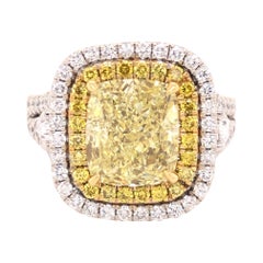 ROC Diamants certifiés GIA 4,30 carats Bague en diamant jaune intense de fantaisie