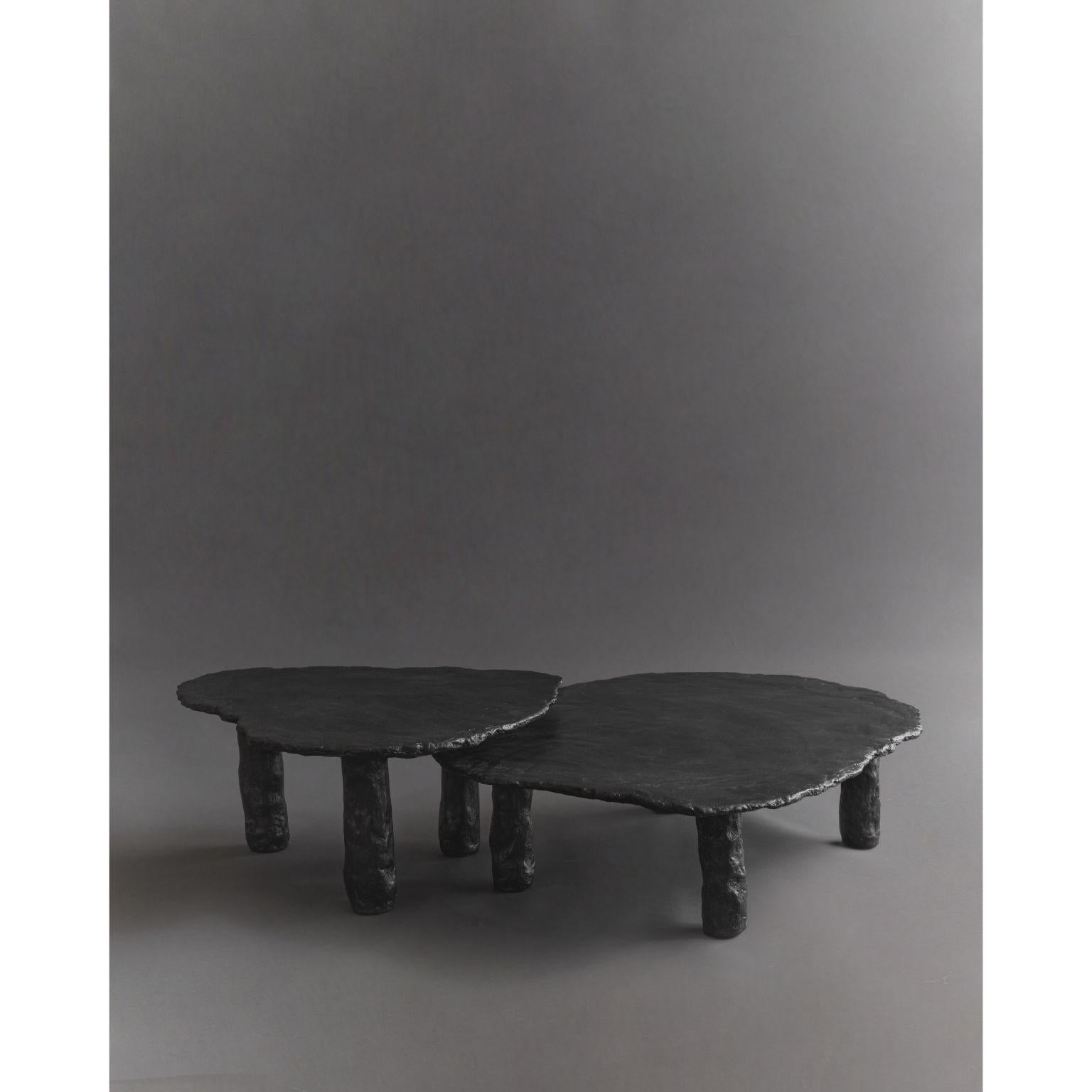 Roca nested coffee tables by Ombia.
Dimensions: W 122 x D 96.5 x H 30.5 cm / W 84 x D 76.5 x H 36 cm
Materials: Mix media, black matte limewash finish. 
Custom sizes and finishes upon request.


Ombia is a ceramic sculpture and design studio