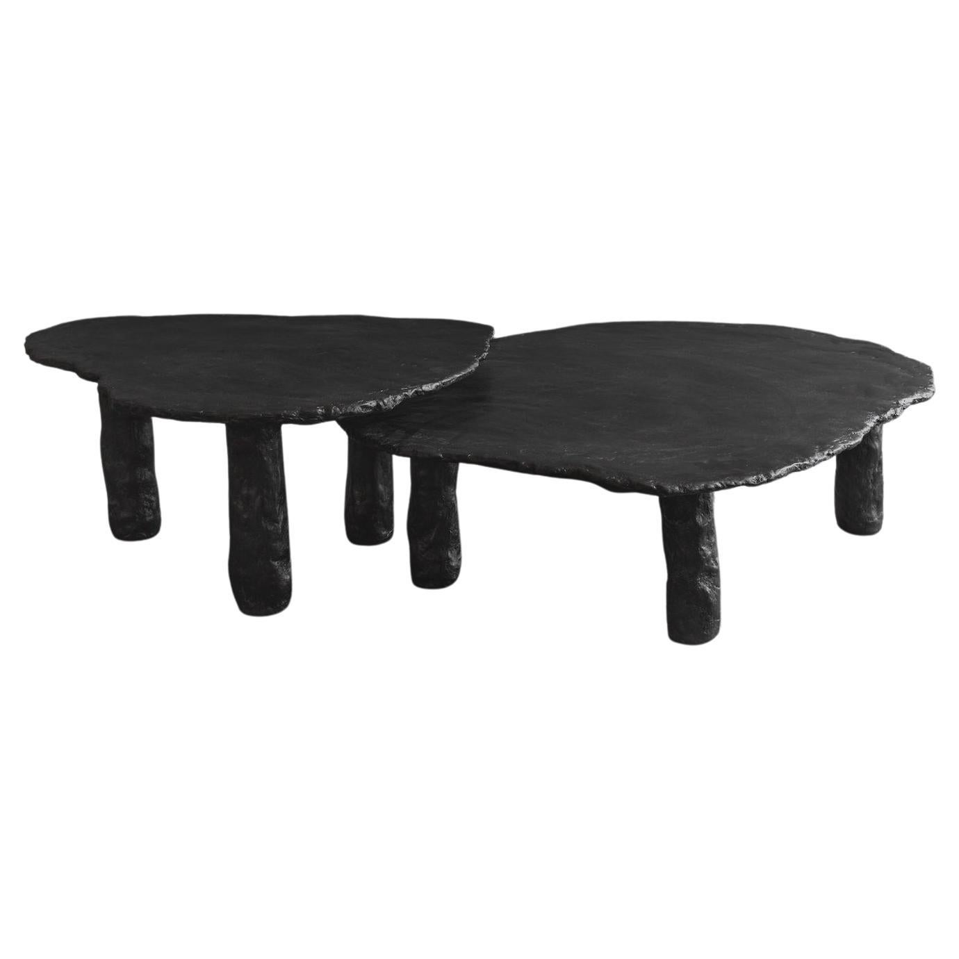 Roca Nested Coffee Tables in Black Limestone Plaster For Sale