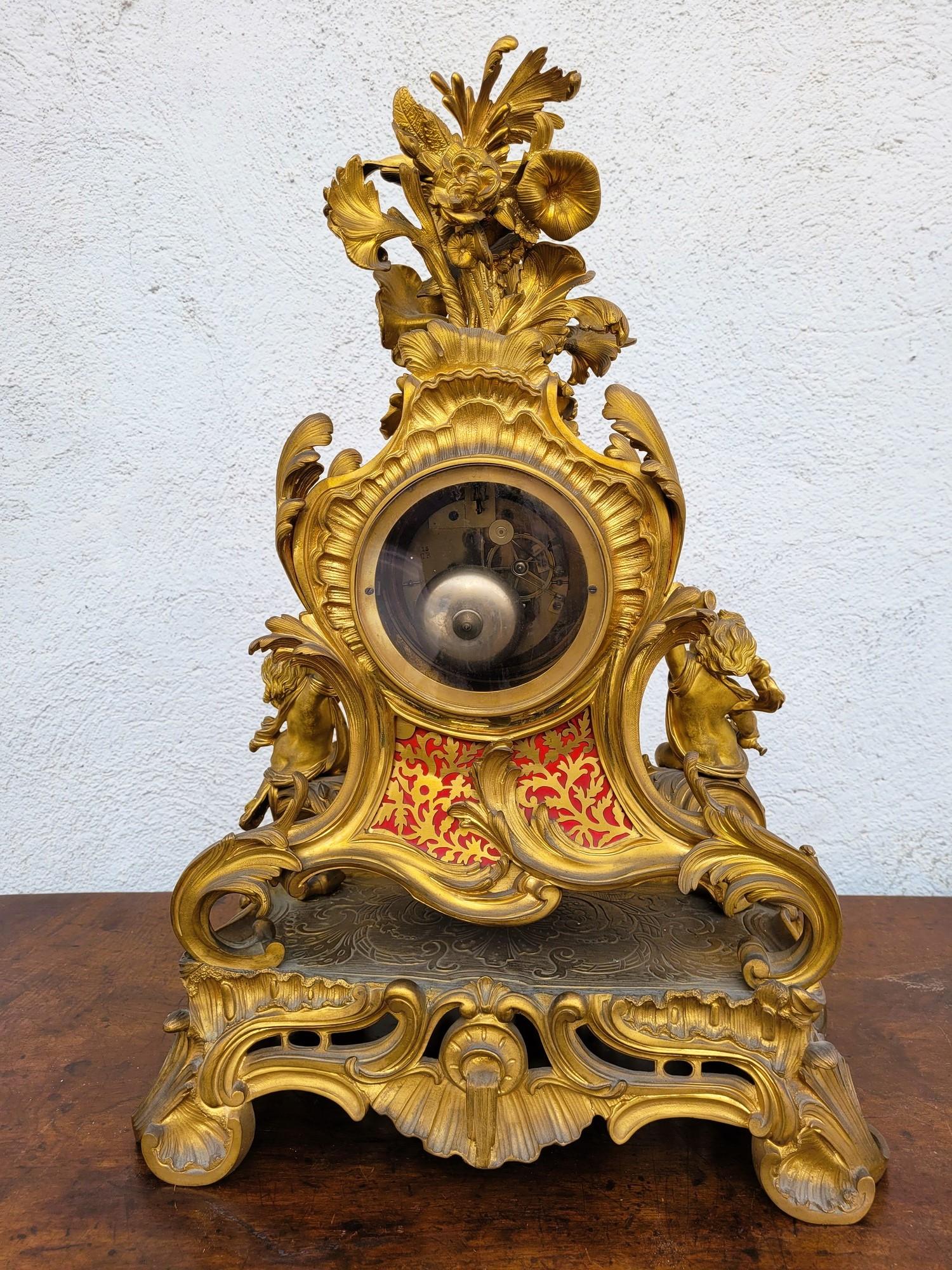 Rocaille Clock In Gilt Bronze, Napoleon III, 19th Century For Sale 6