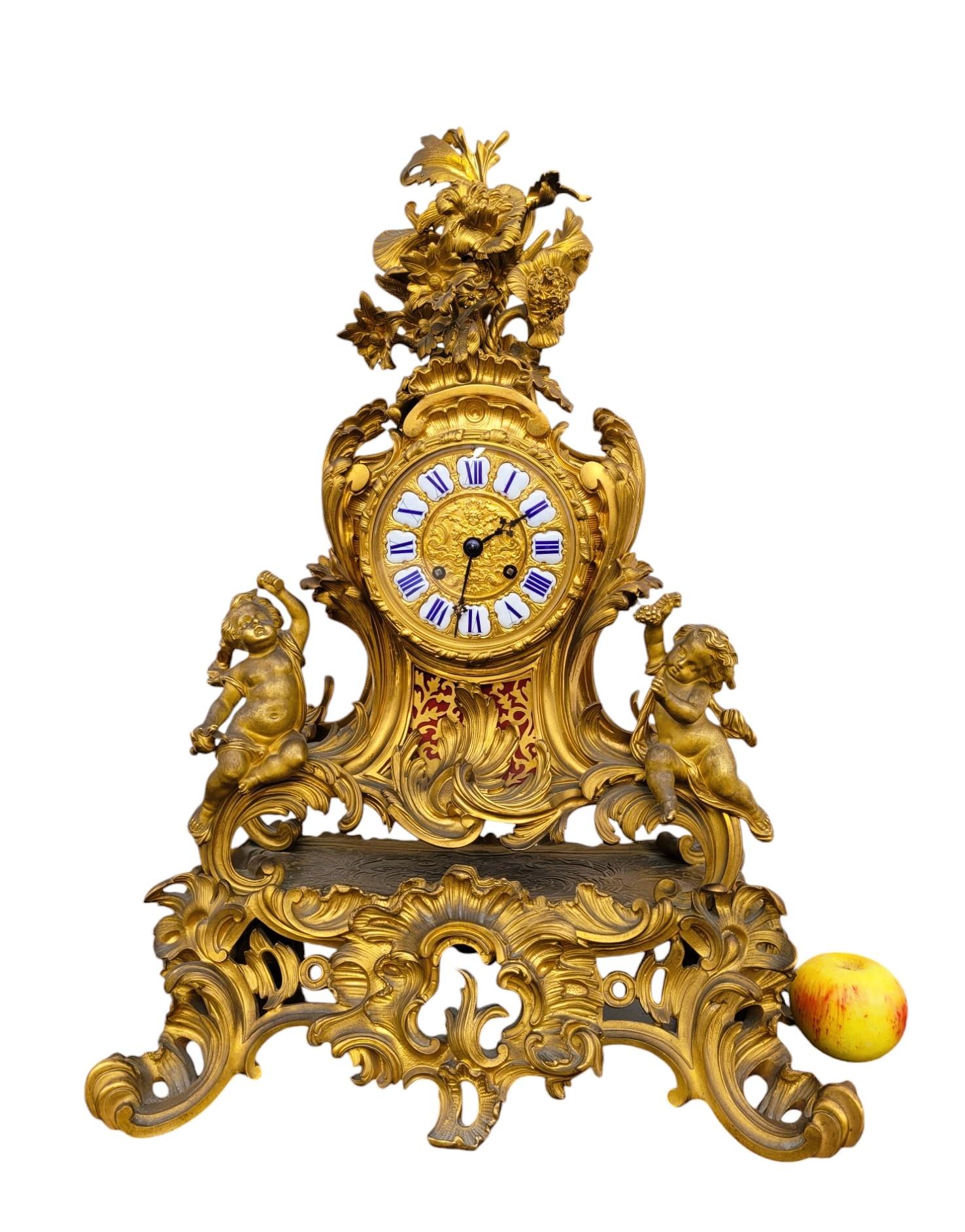 Rocaille Clock In Gilt Bronze, Napoleon III, 19th Century For Sale 12