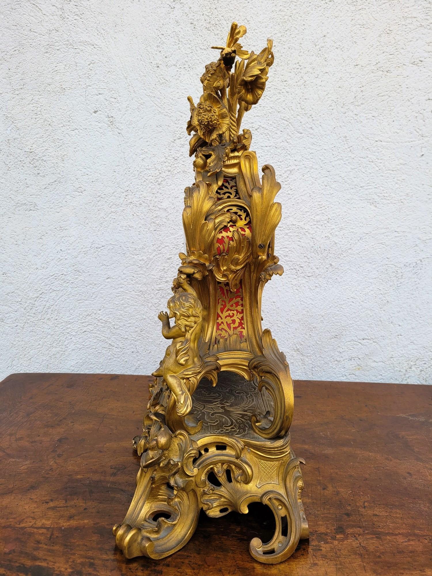Rocaille Clock In Gilt Bronze, Napoleon III, 19th Century For Sale 5