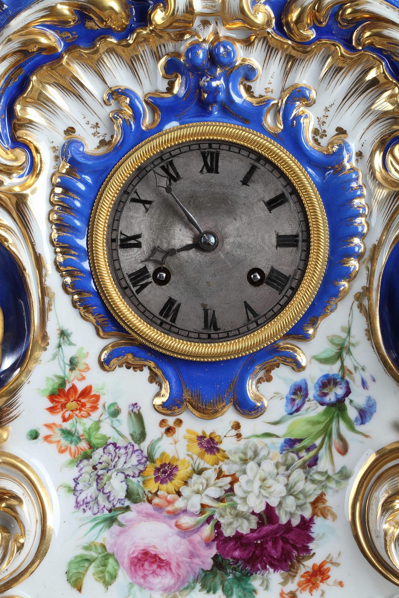Rococo Rocaille Clock in Porcelain in the Taste of Jacob Petit 19th Century For Sale