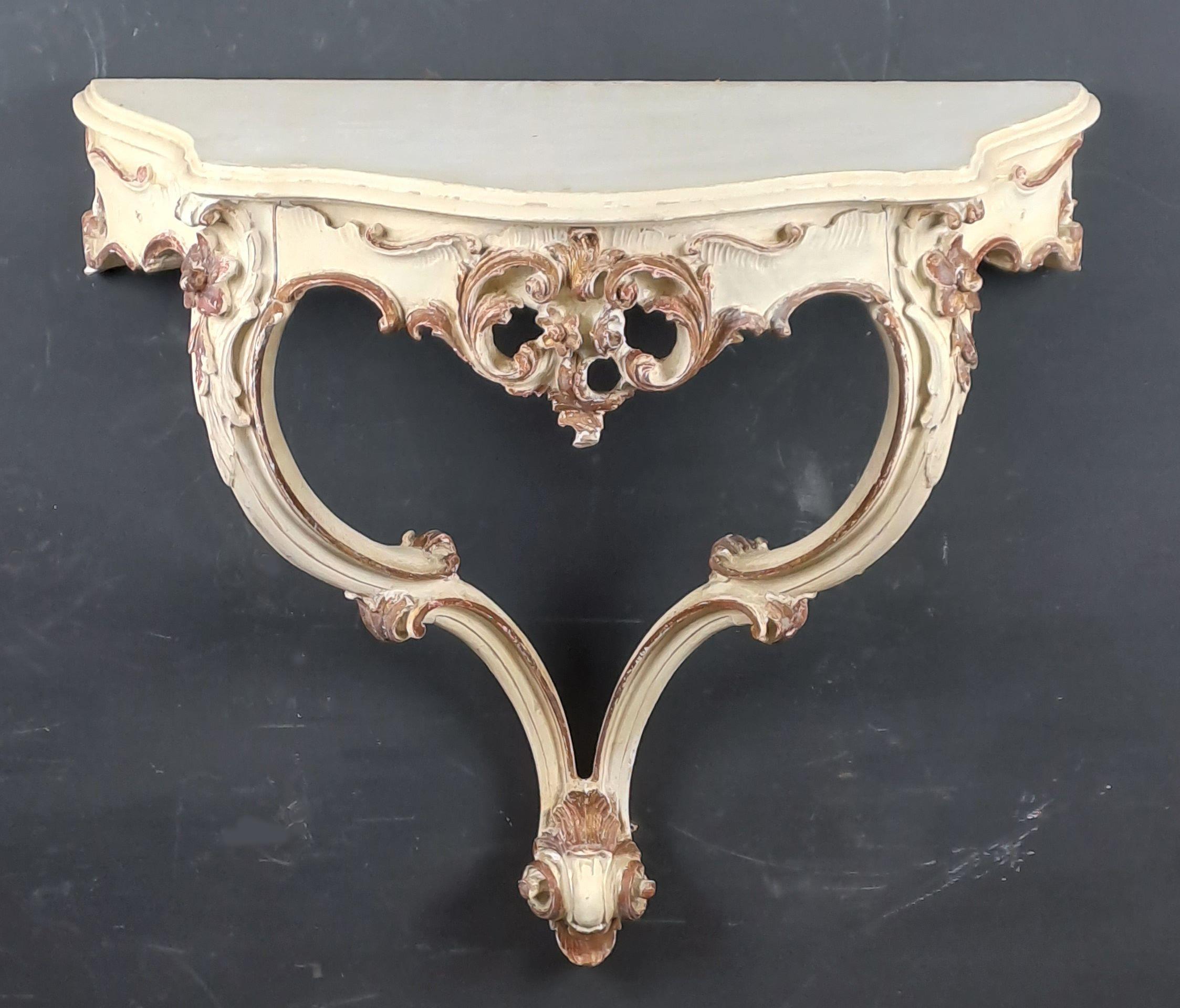 Rocaille Console In Lacquered And Gilded Wood 3