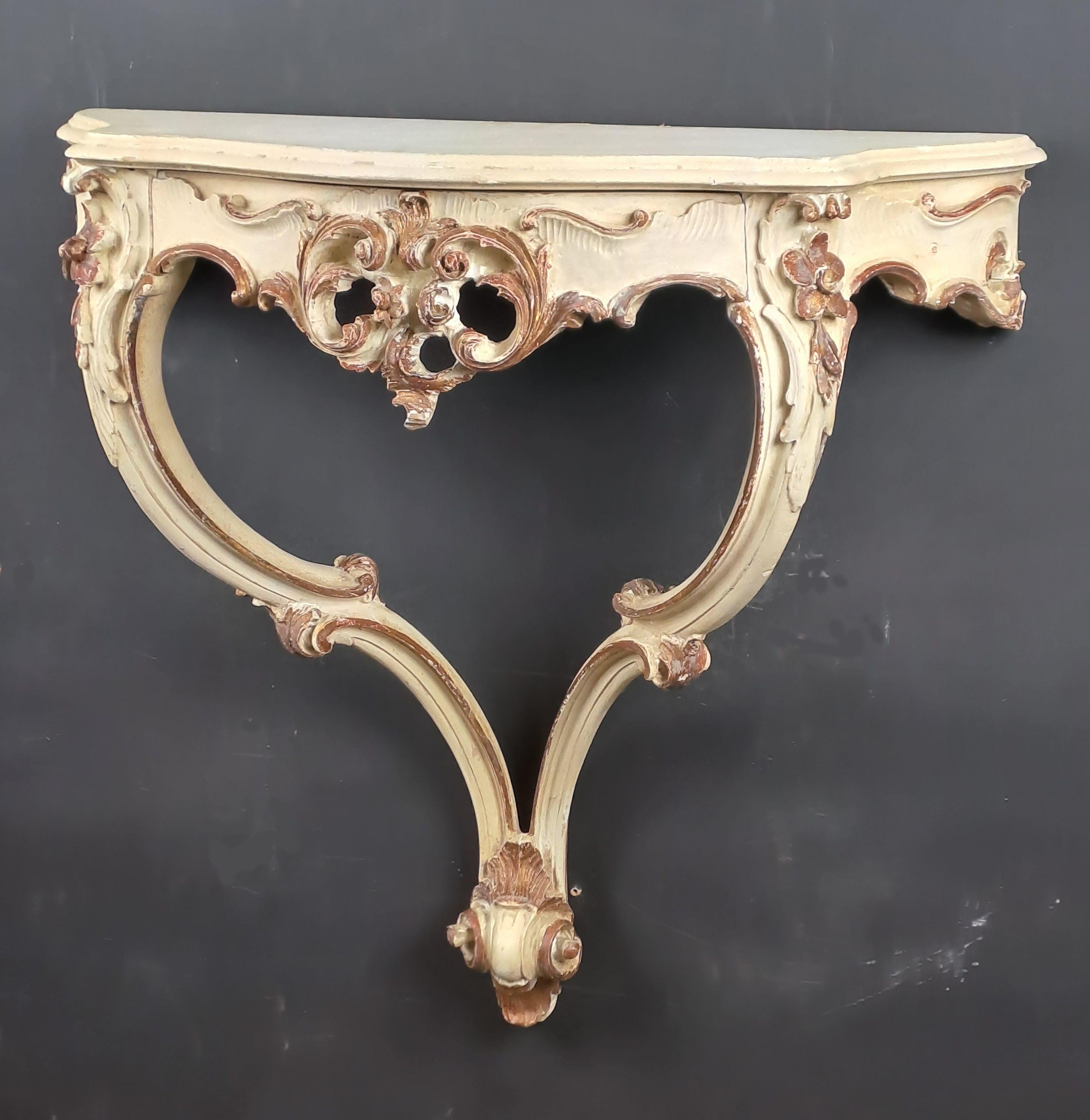 Rococo Revival Rocaille Console In Lacquered And Gilded Wood For Sale