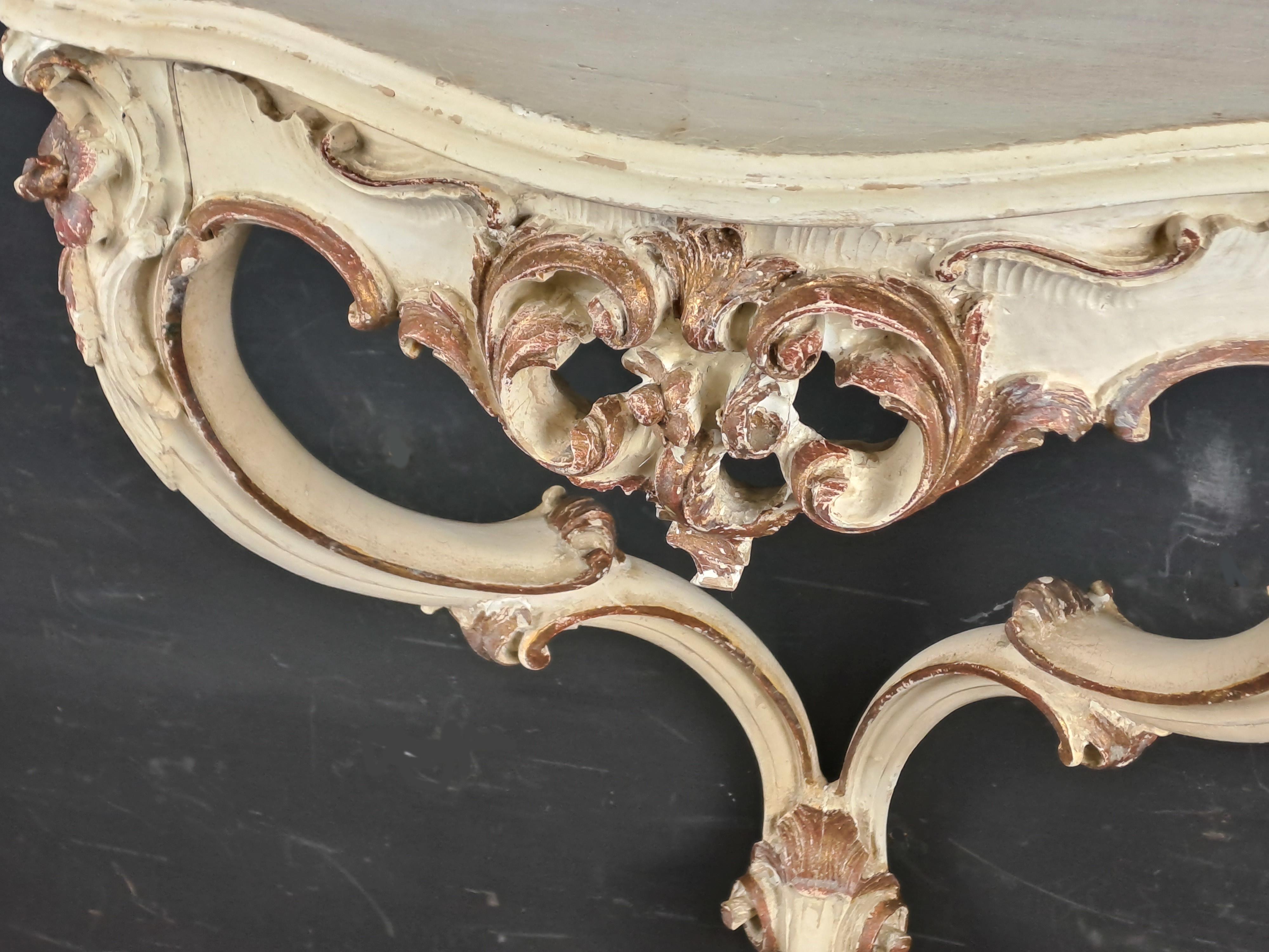 French Rocaille Console In Lacquered And Gilded Wood