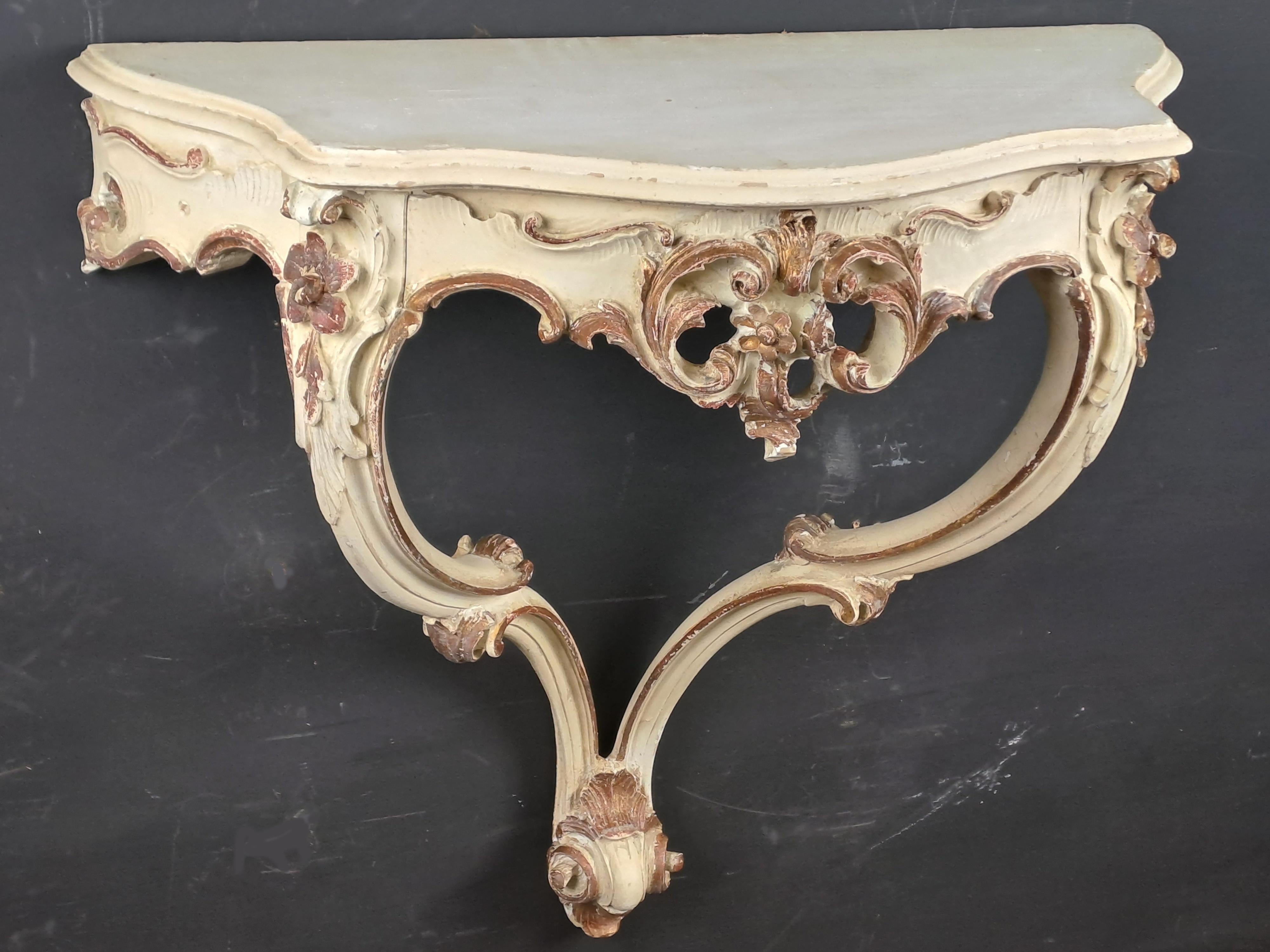 Gilt Rocaille Console In Lacquered And Gilded Wood For Sale